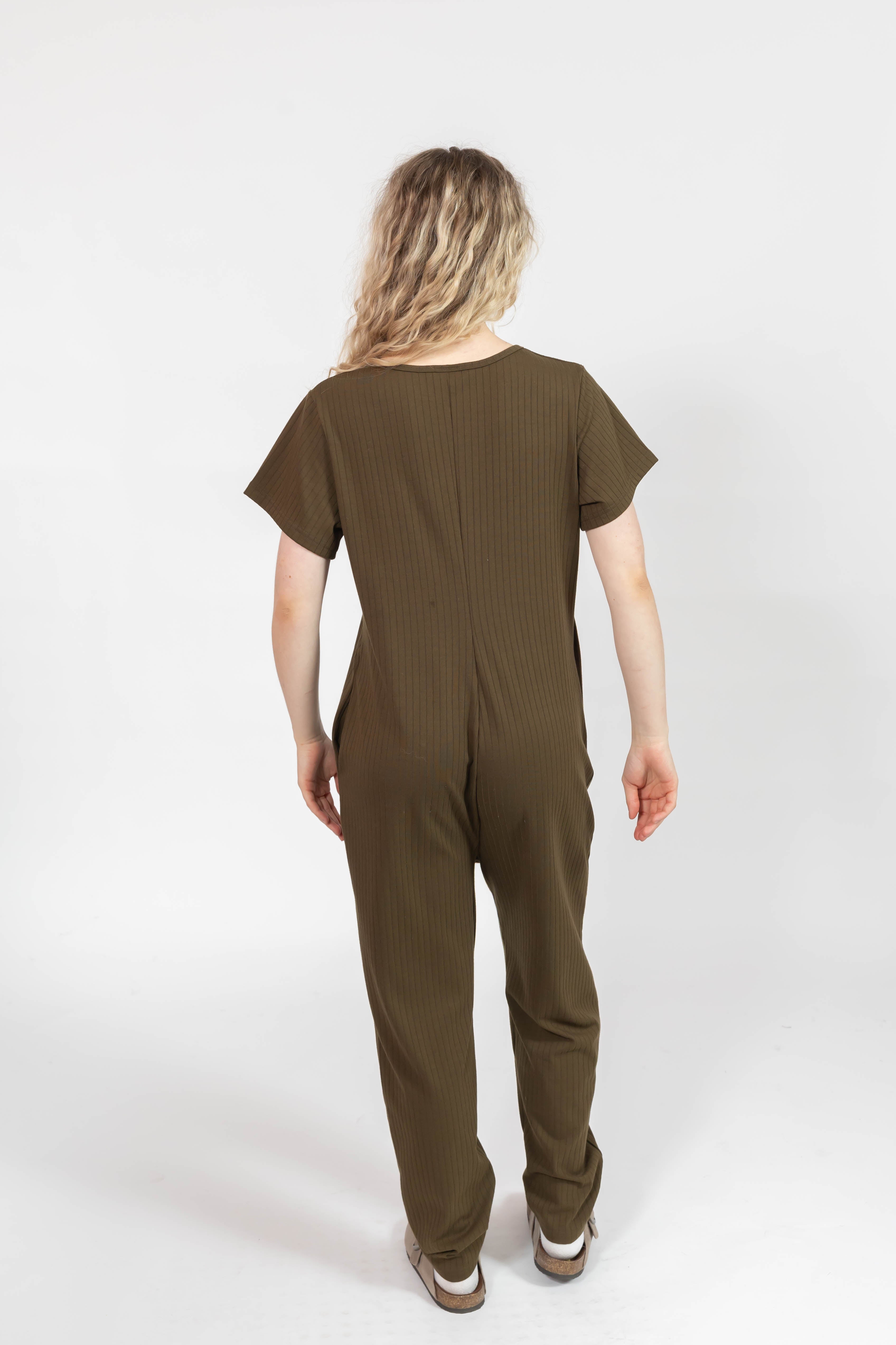 Sunday Ribbed Romper in Juniper Green