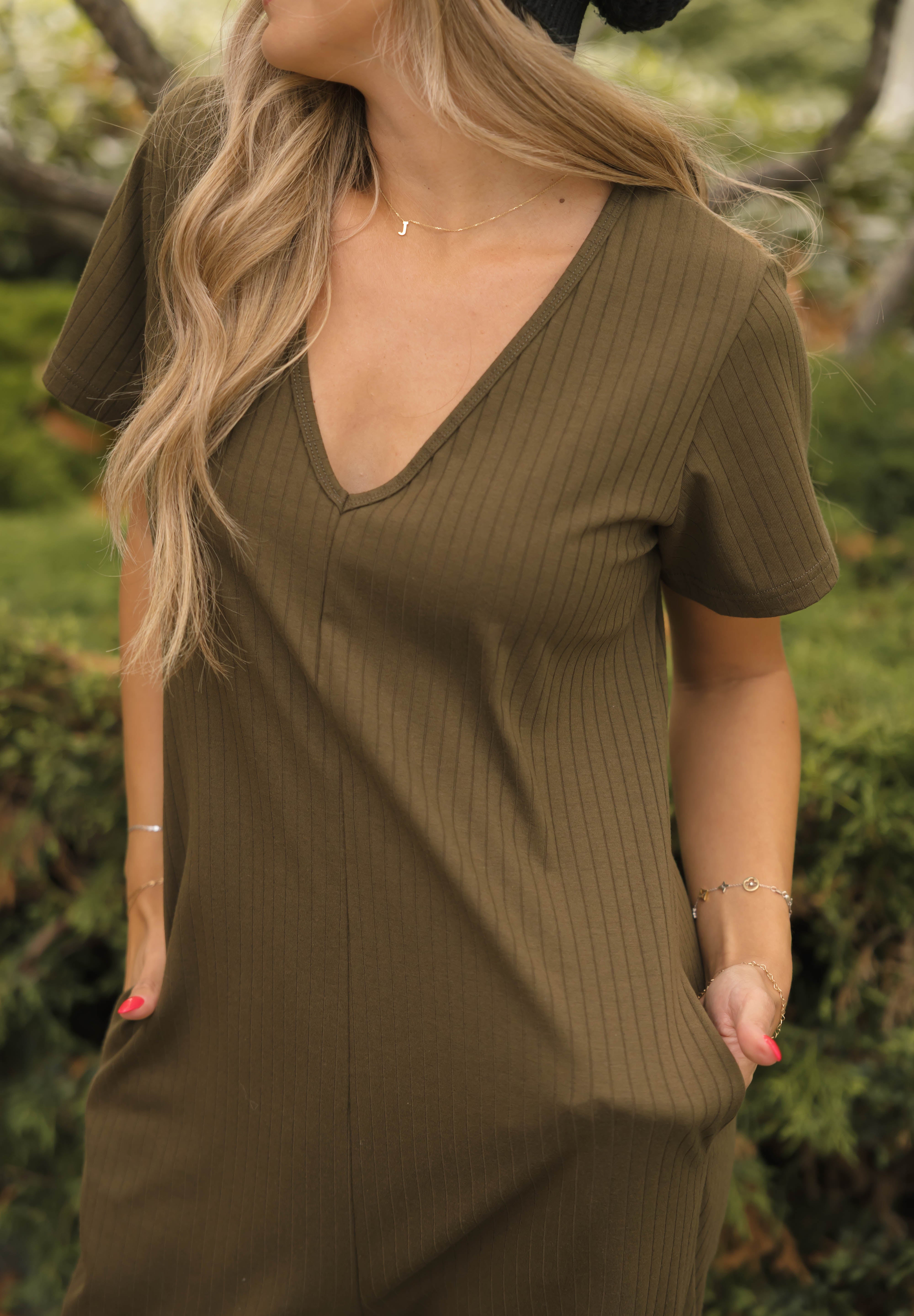 Sunday Ribbed Romper in Juniper Green