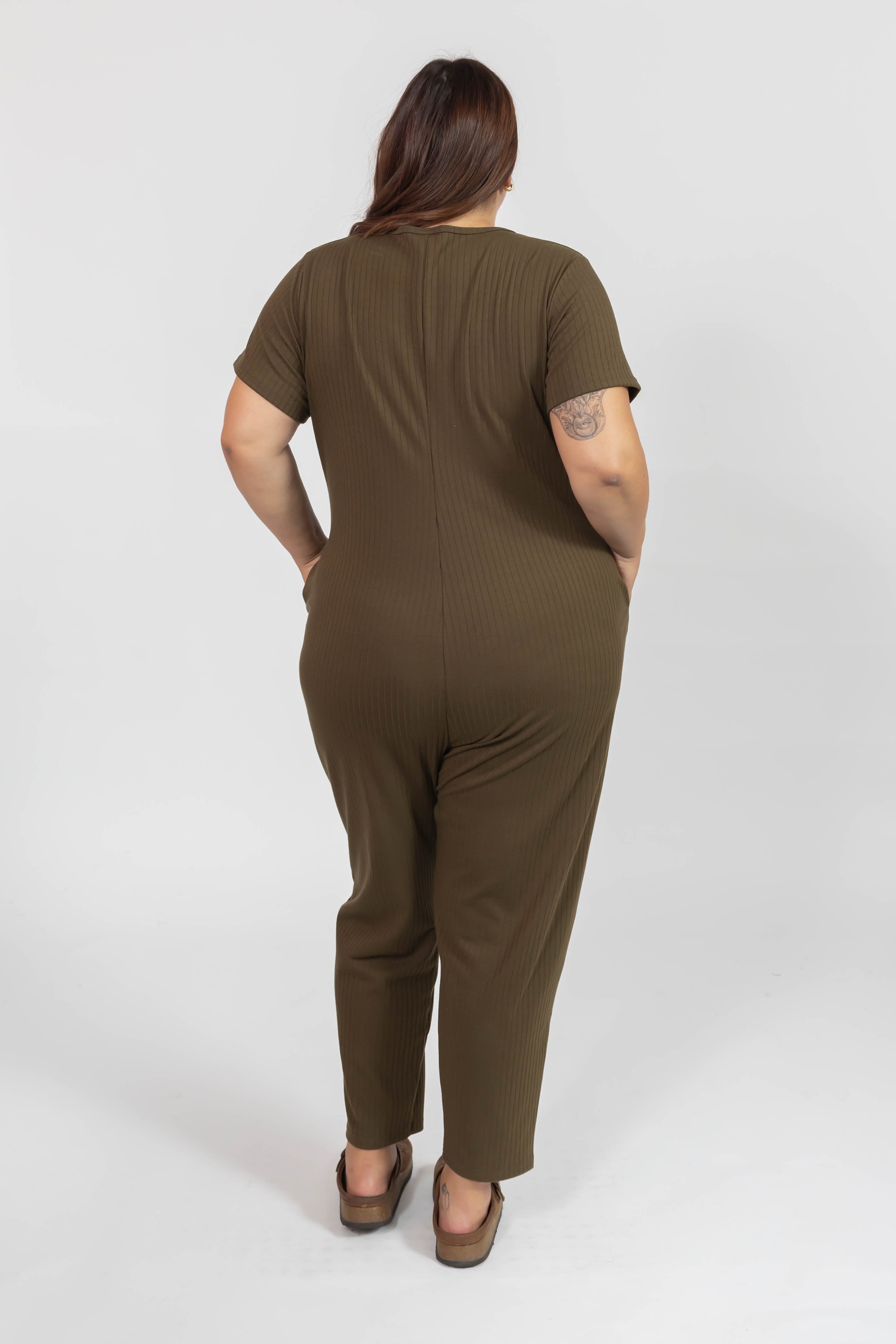 Sunday Ribbed Romper in Juniper Green