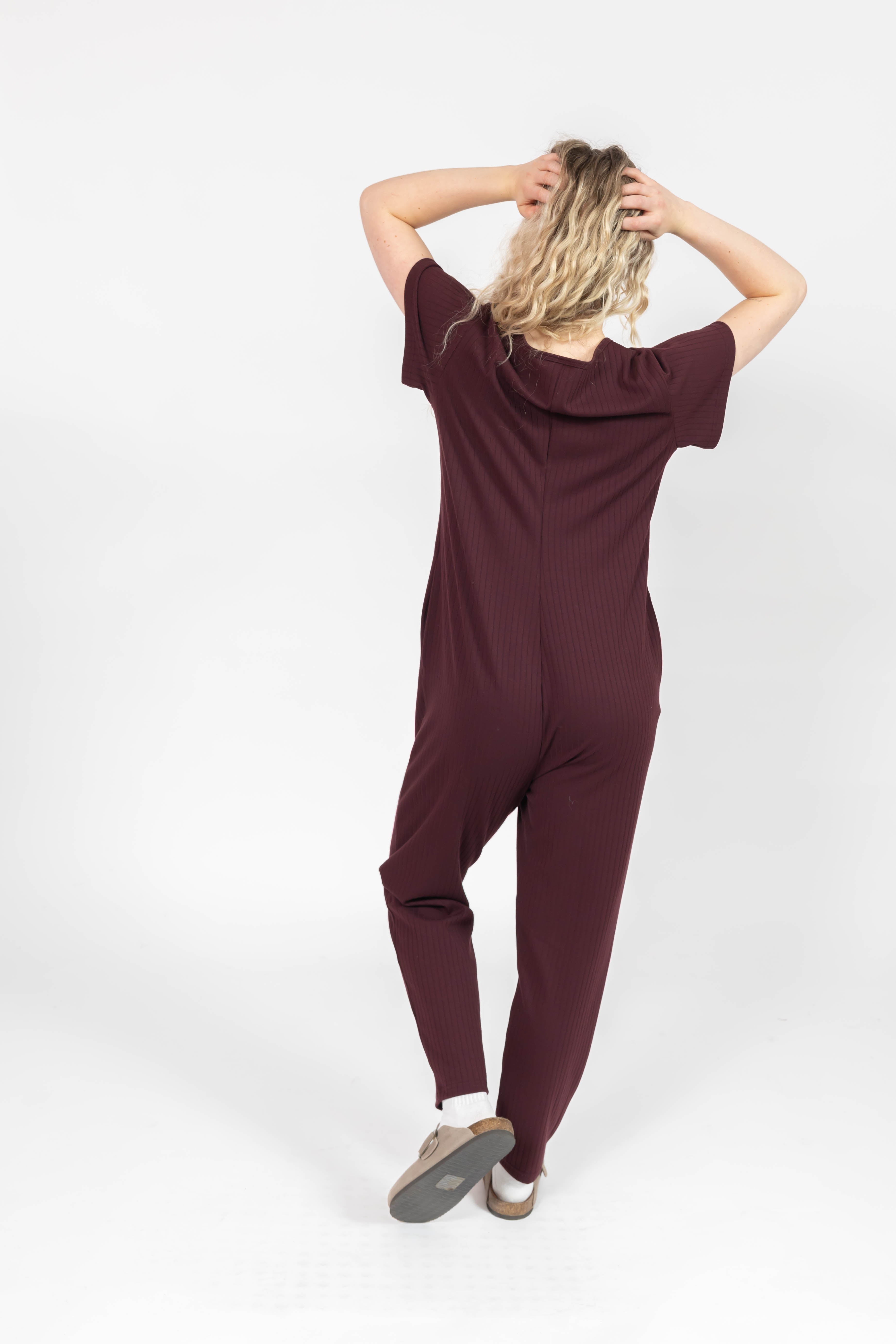 Sunday Ribbed Romper in Mulberry