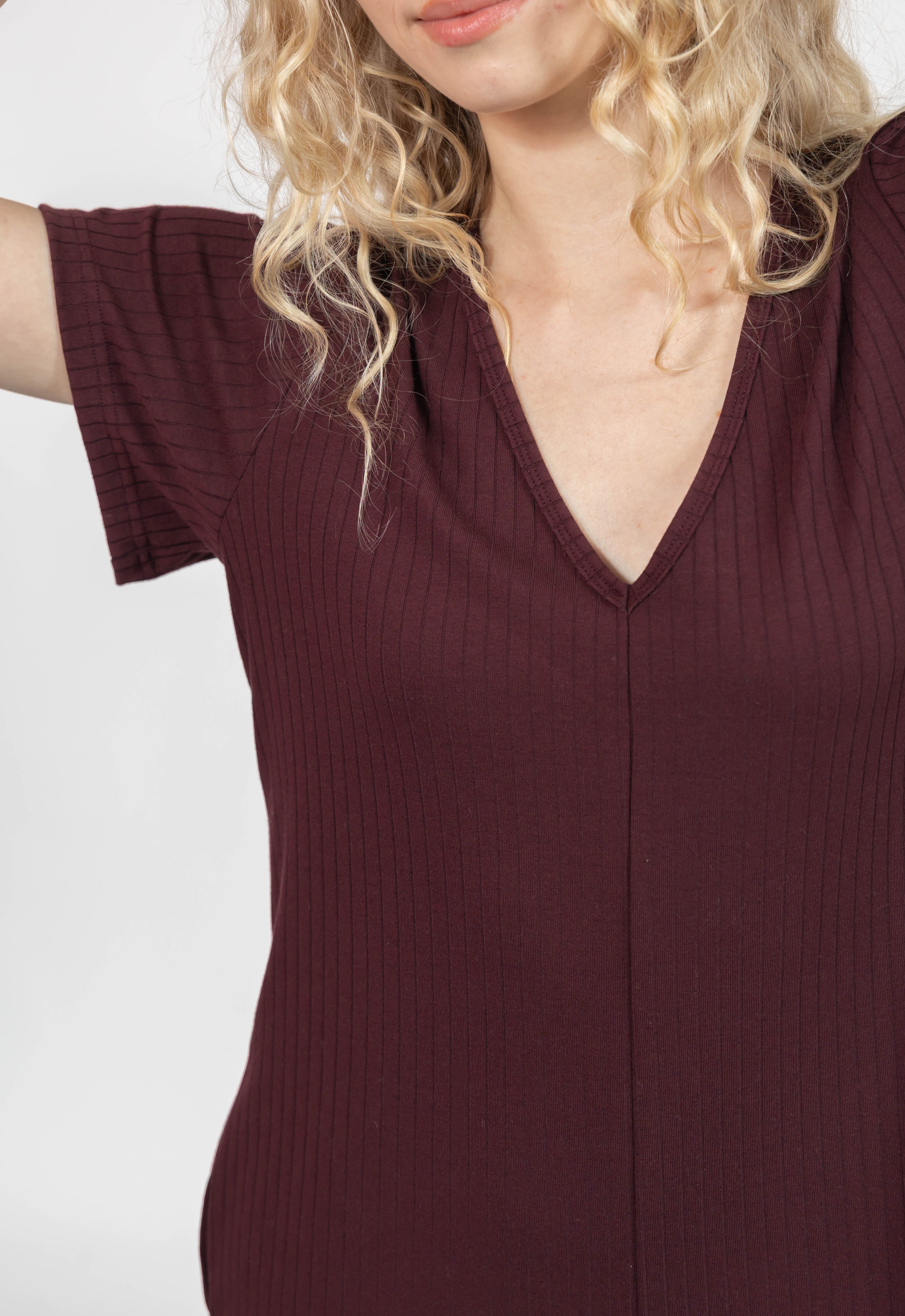 Sunday Ribbed Romper in Mulberry