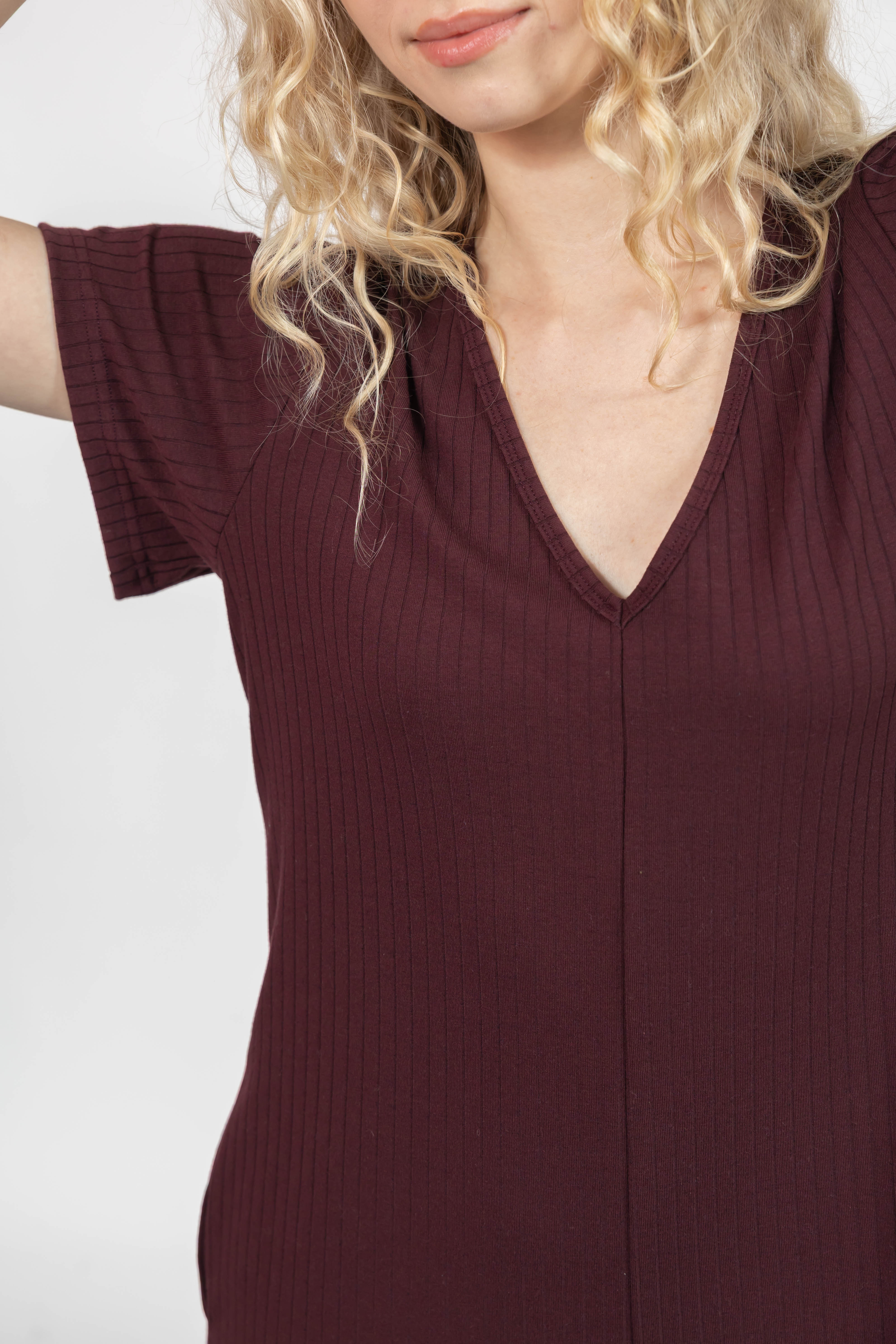 Sunday Ribbed Romper in Mulberry