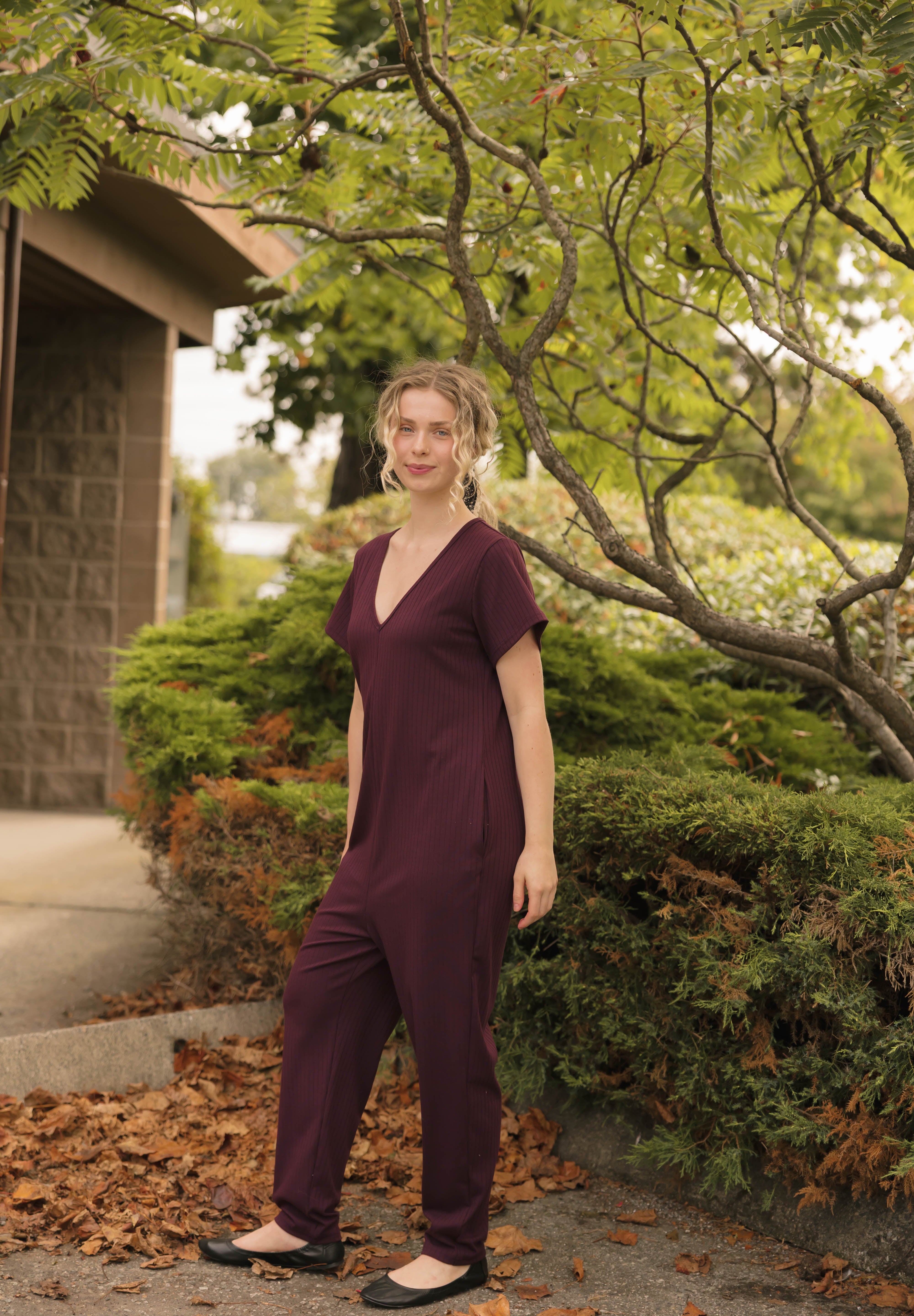 Sunday Ribbed Romper in Mulberry