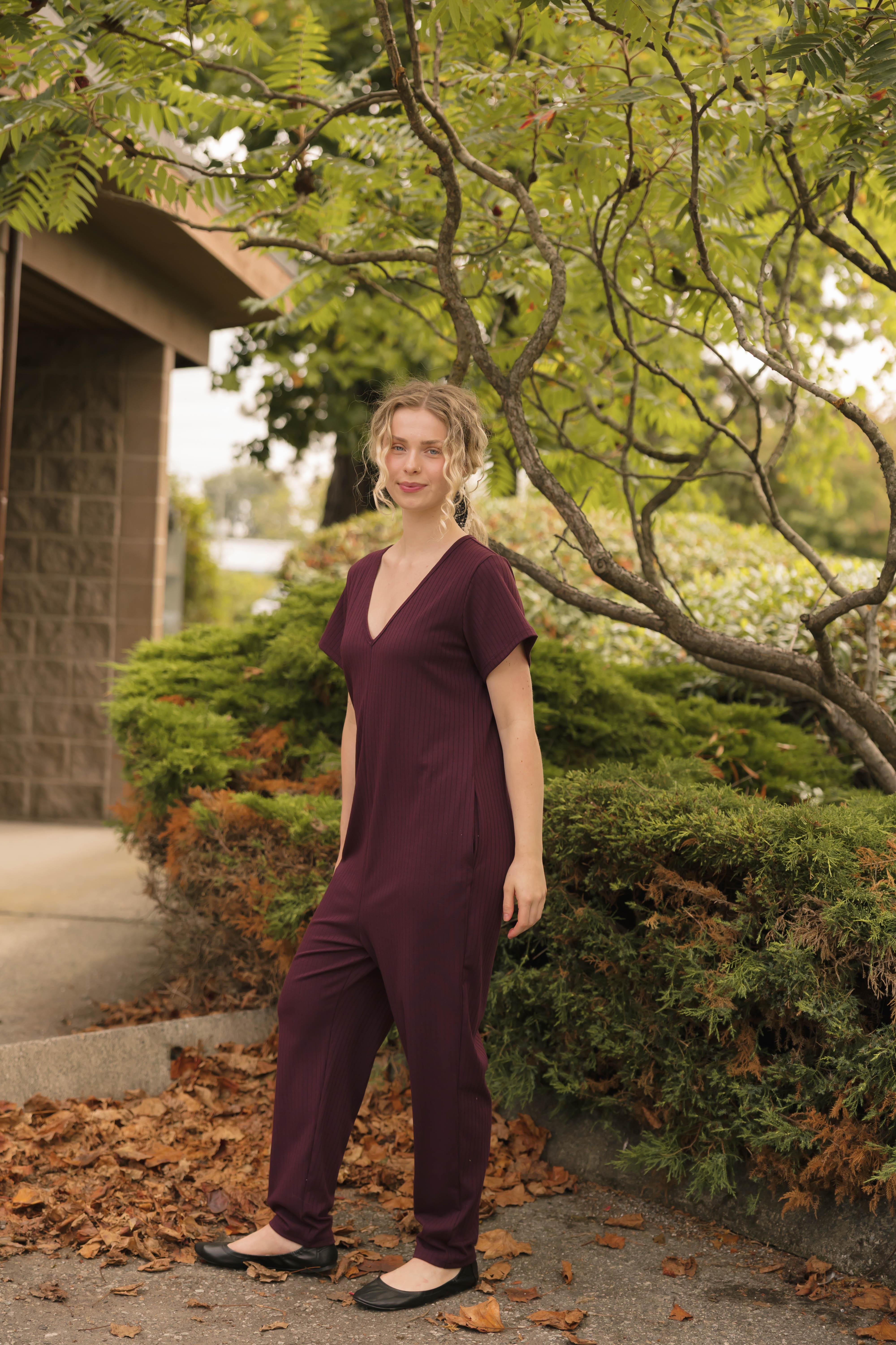 Sunday Ribbed Romper in Mulberry