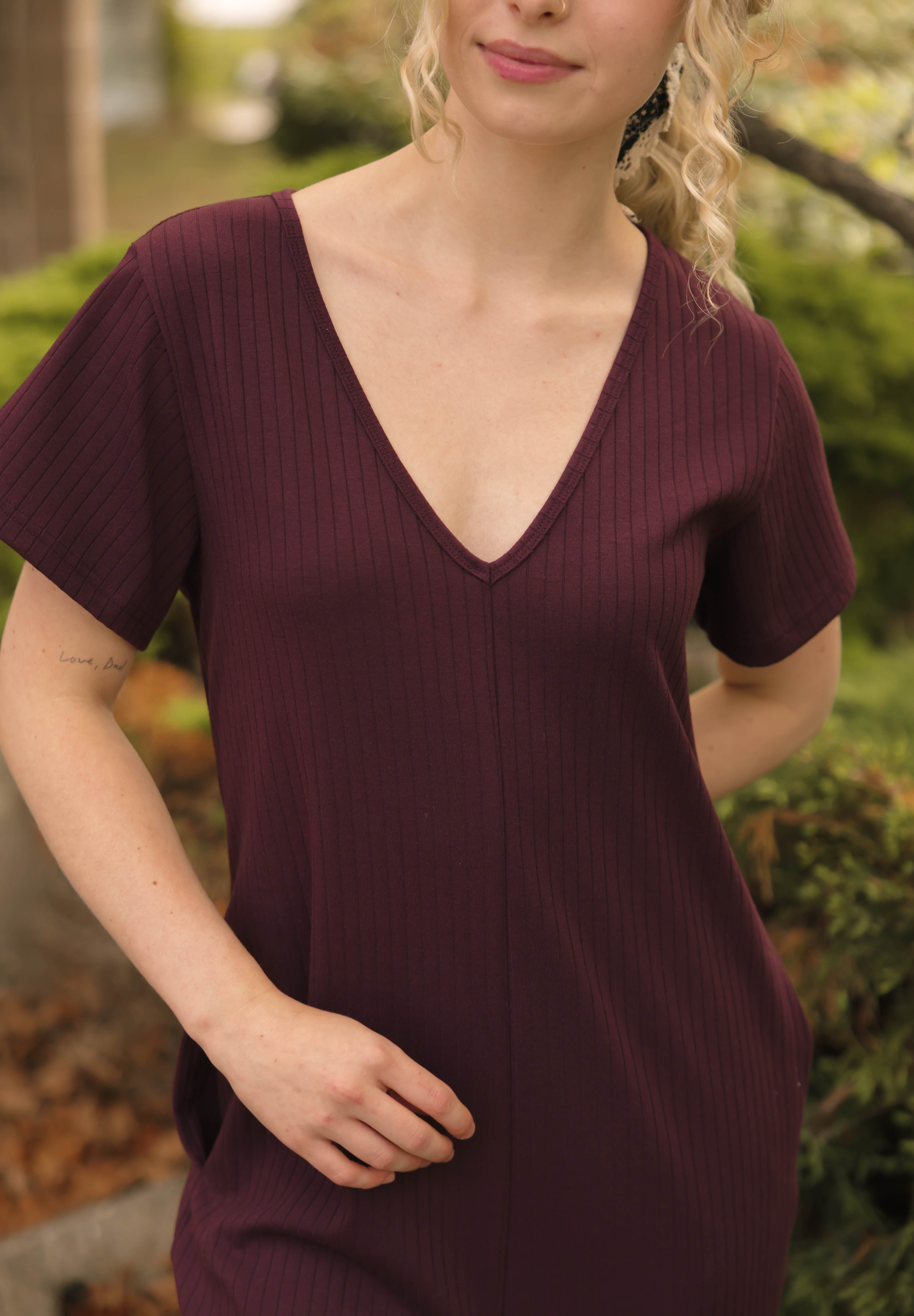 Sunday Ribbed Romper in Mulberry