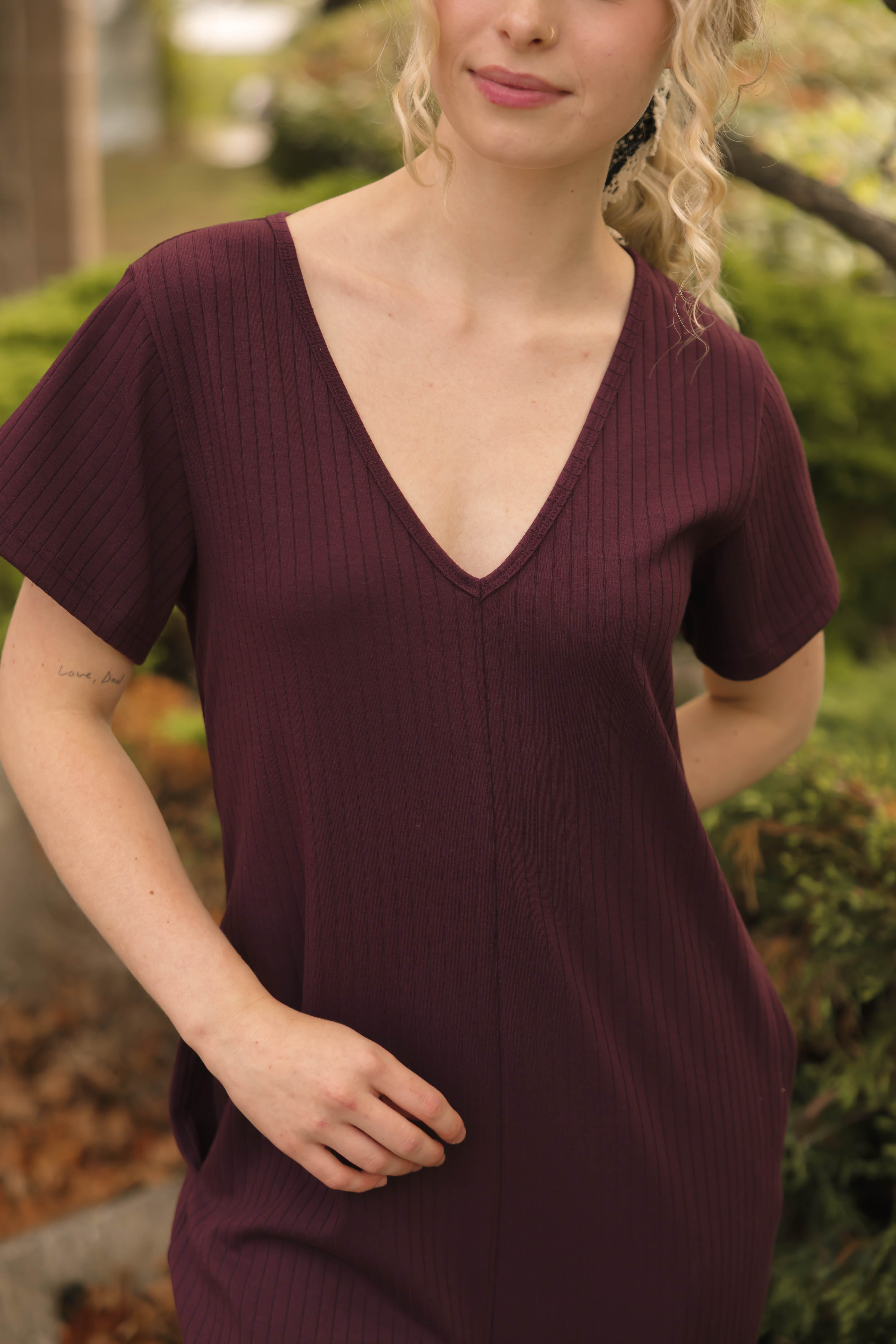 Sunday Ribbed Romper in Mulberry