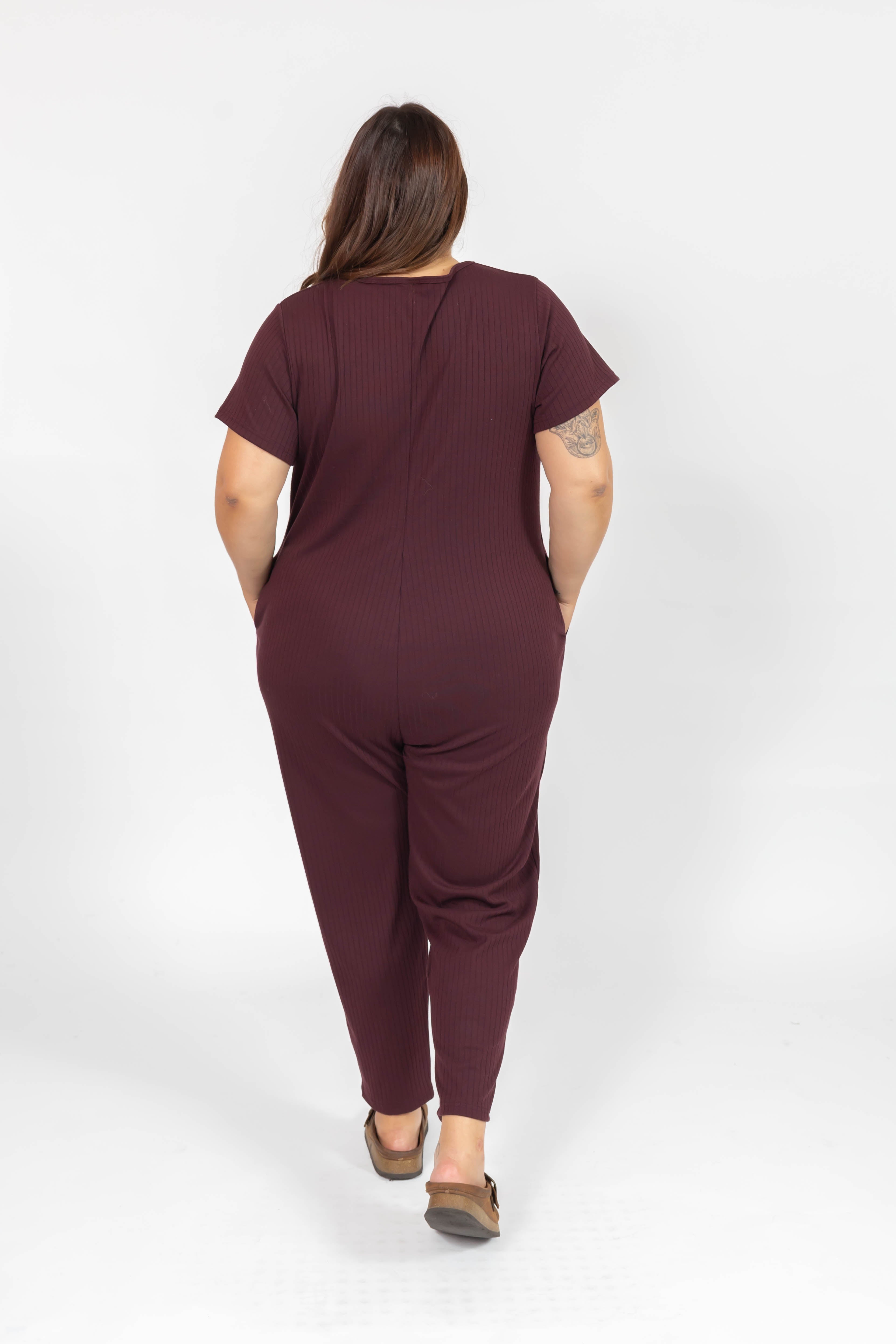 Sunday Ribbed Romper in Mulberry