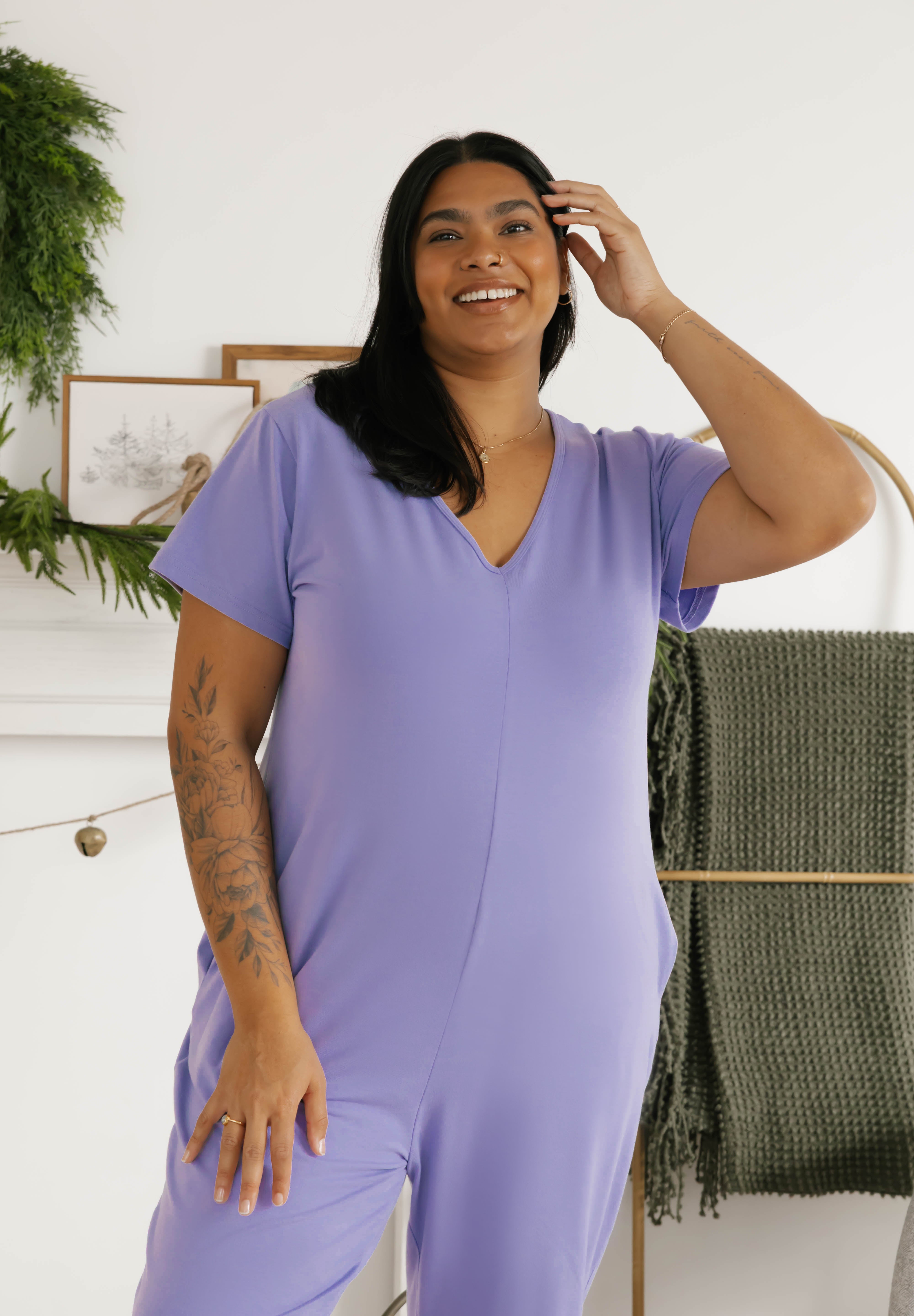 Sunday Romper in Bold Lavender