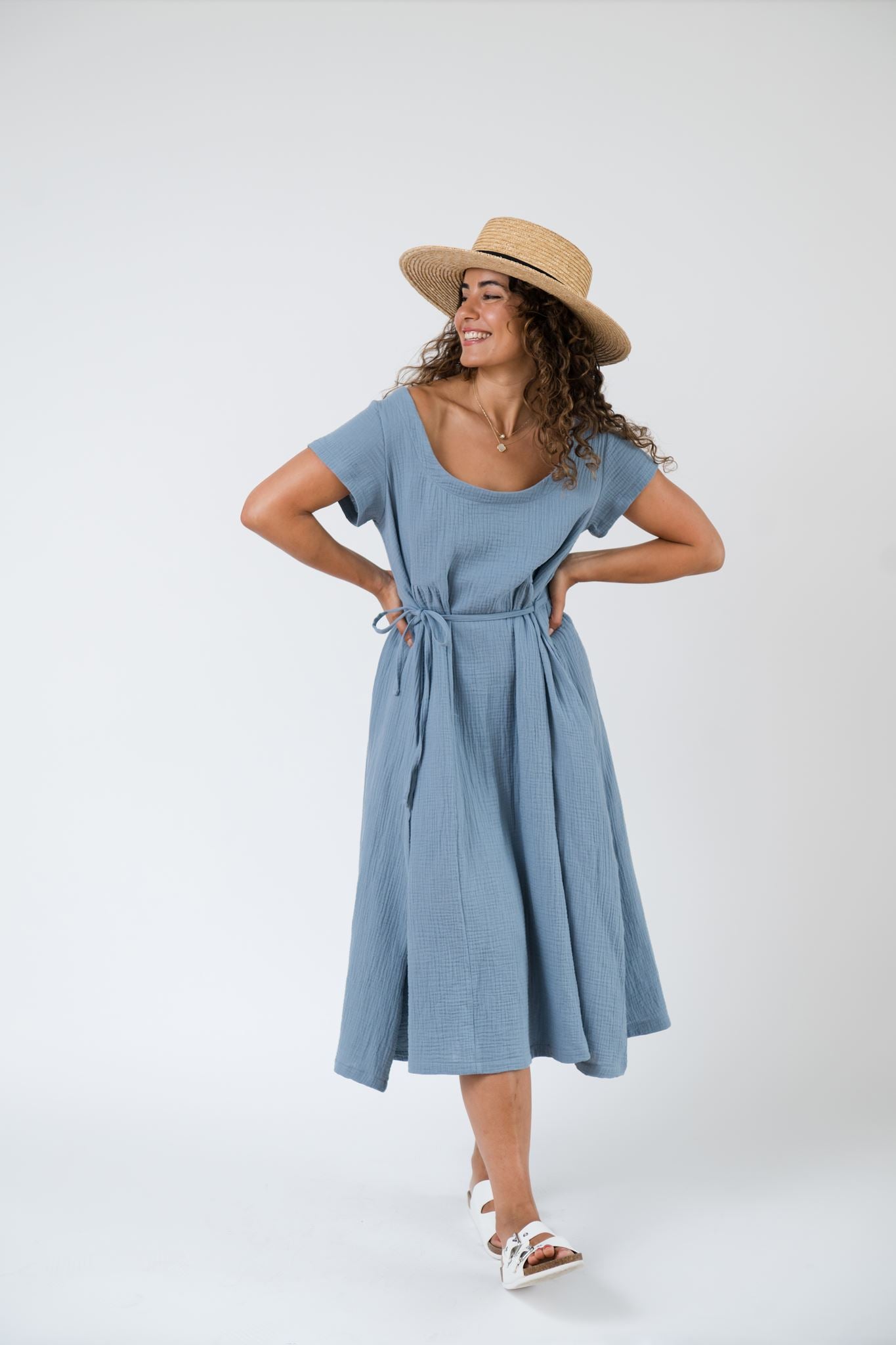 Florence Dress in Stone Blue