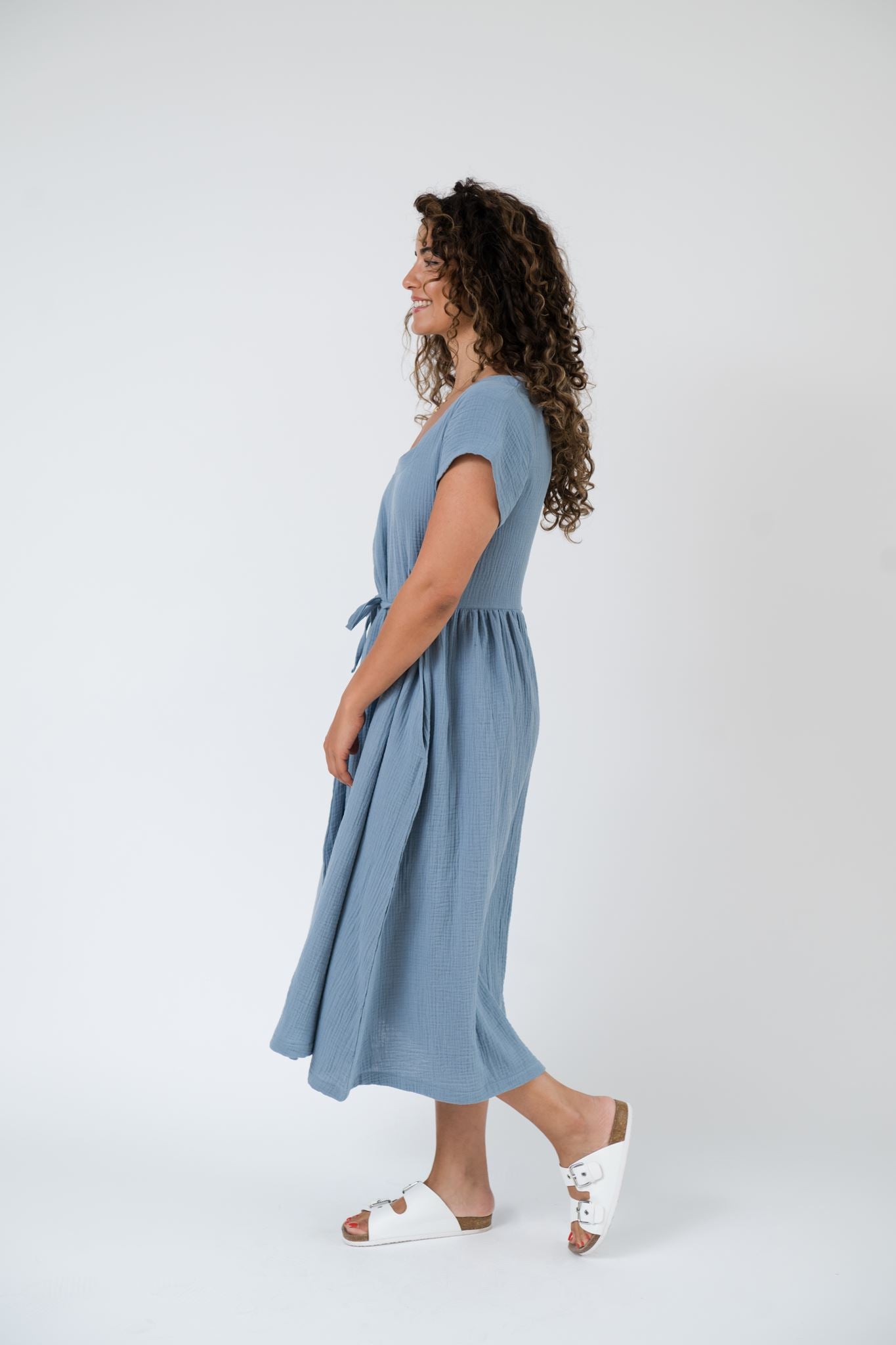 Florence Dress in Stone Blue