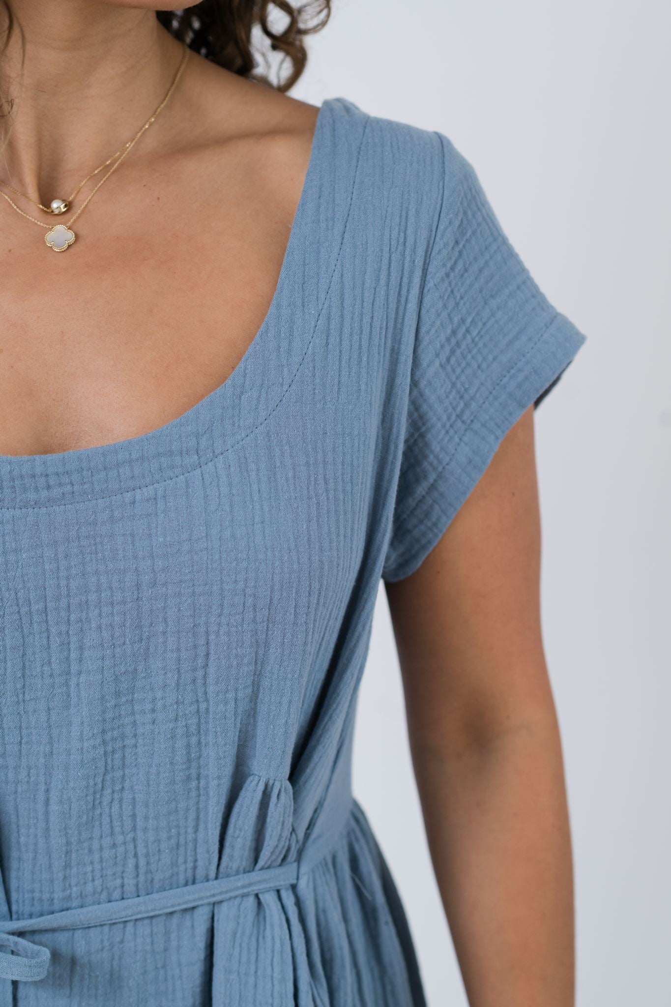 Florence Dress in Stone Blue