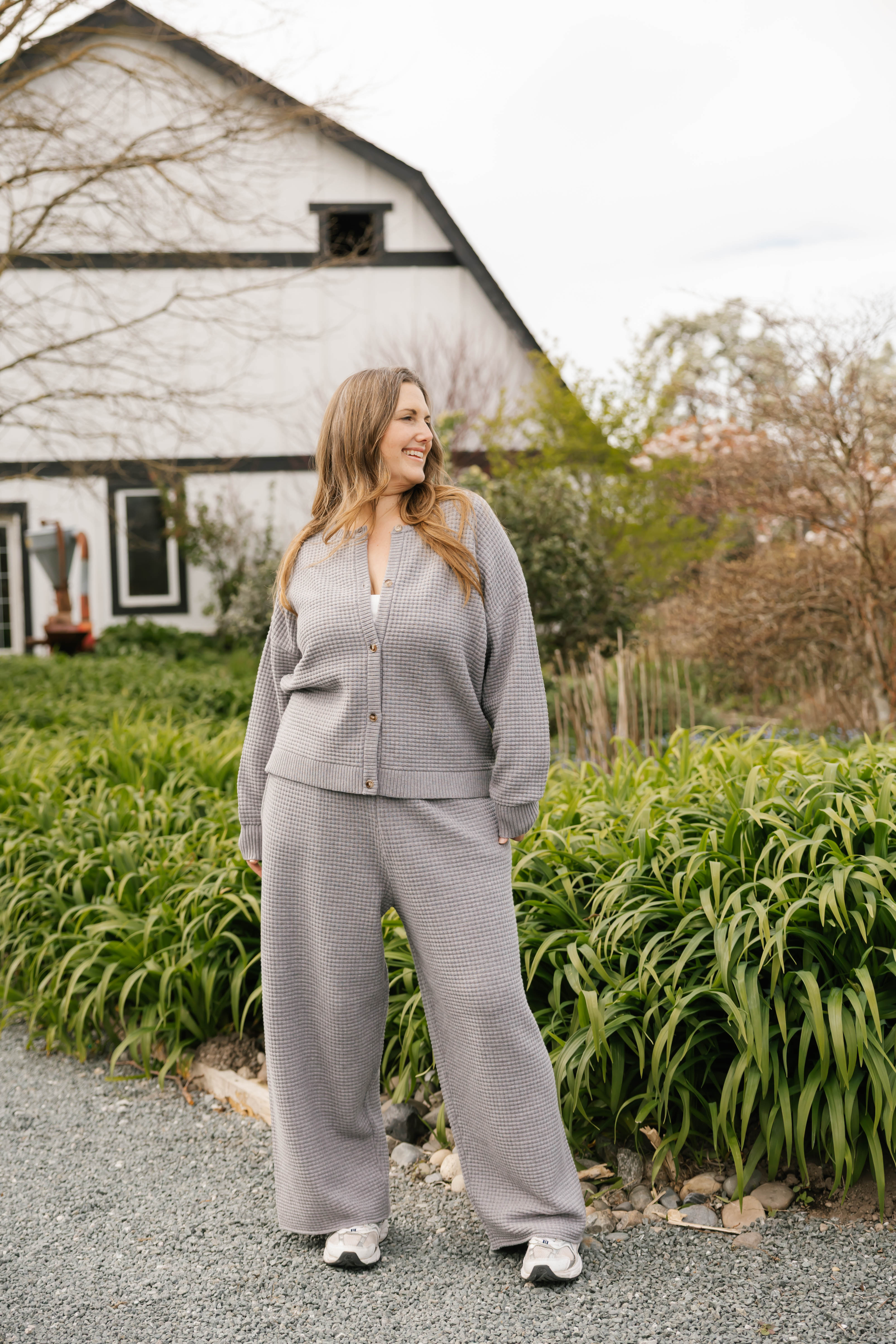 Megan Waffle Pant in Heather Grey