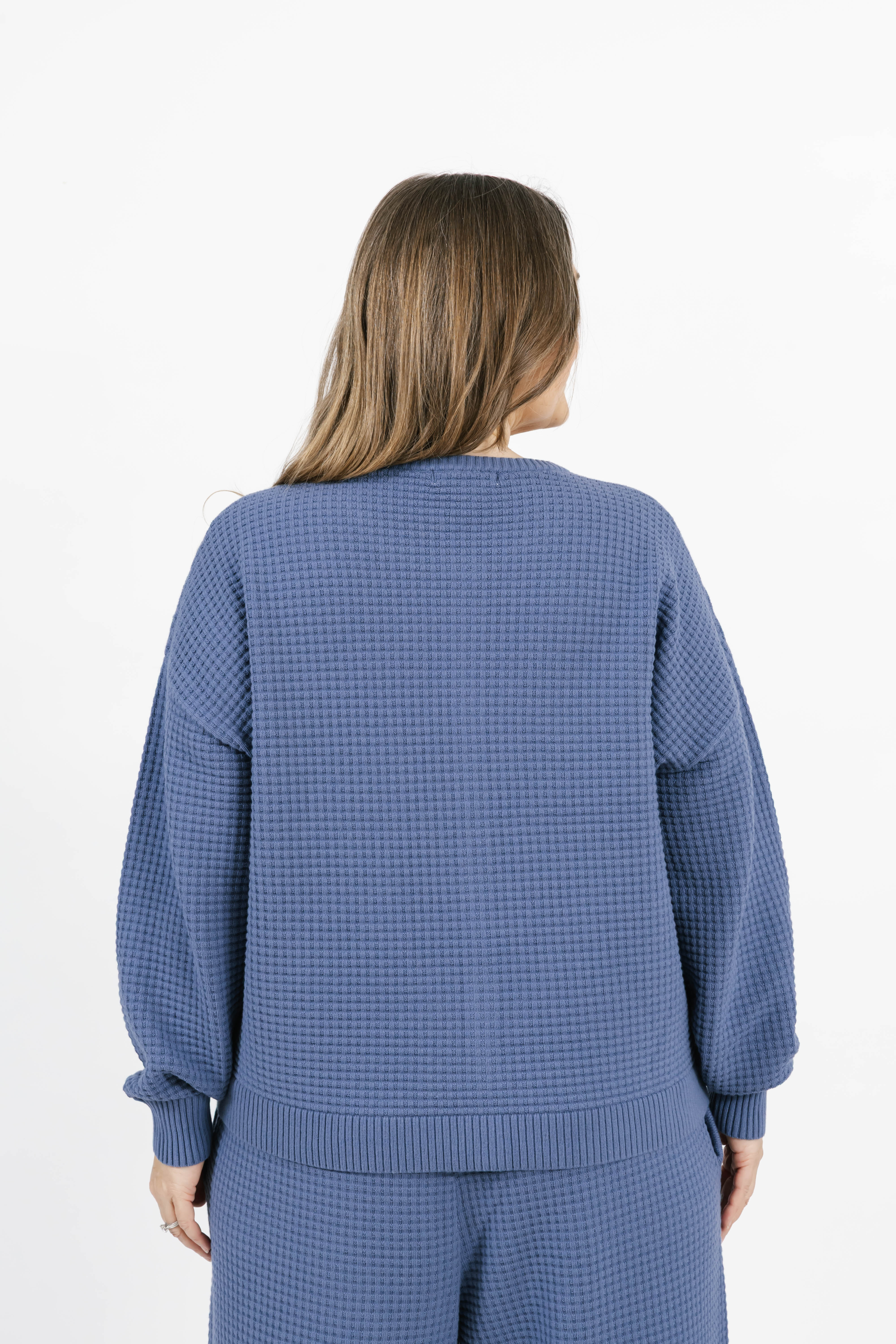 Megan Waffle Cardigan in Slate Blue