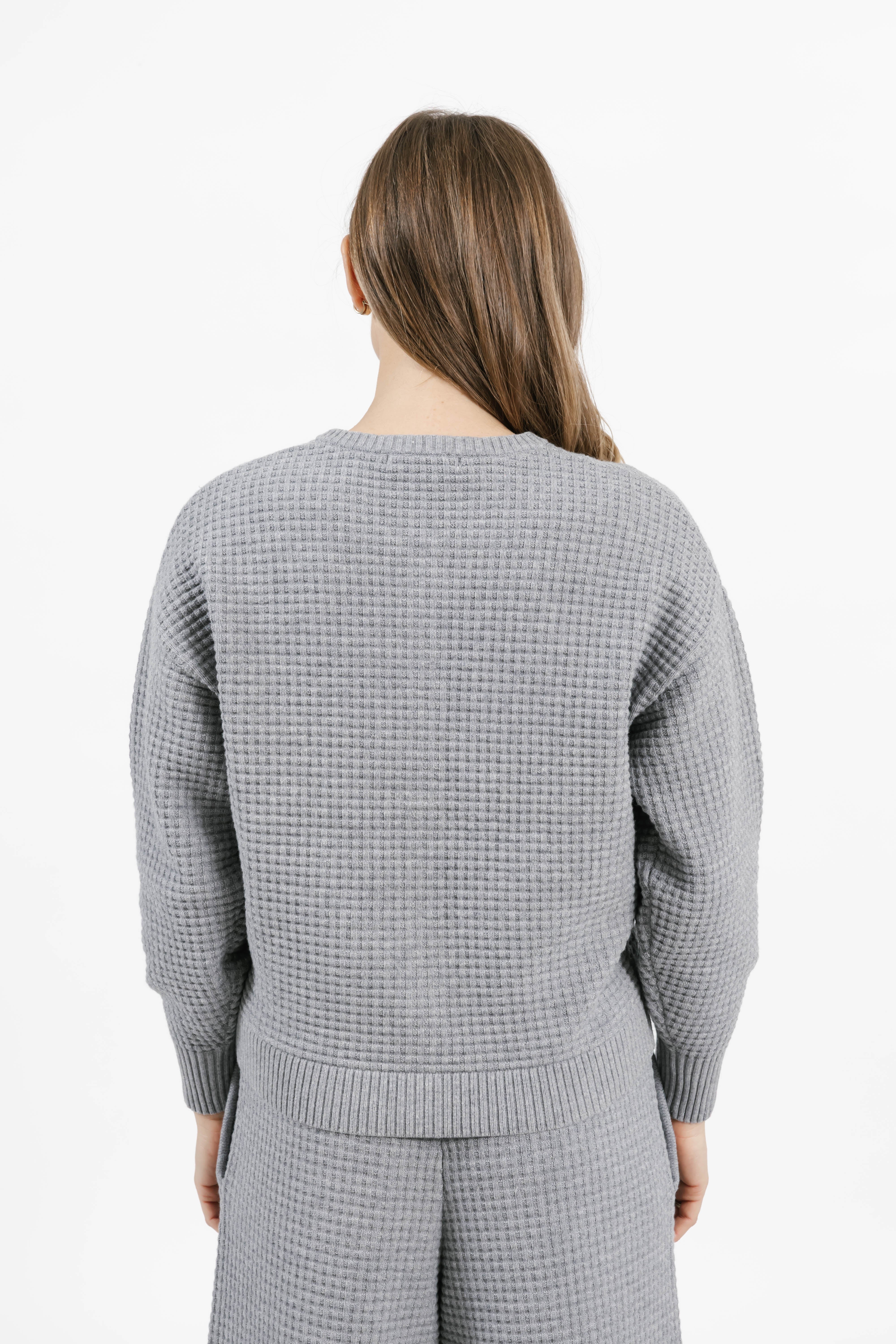 Megan Waffle Cardigan in Heather Grey