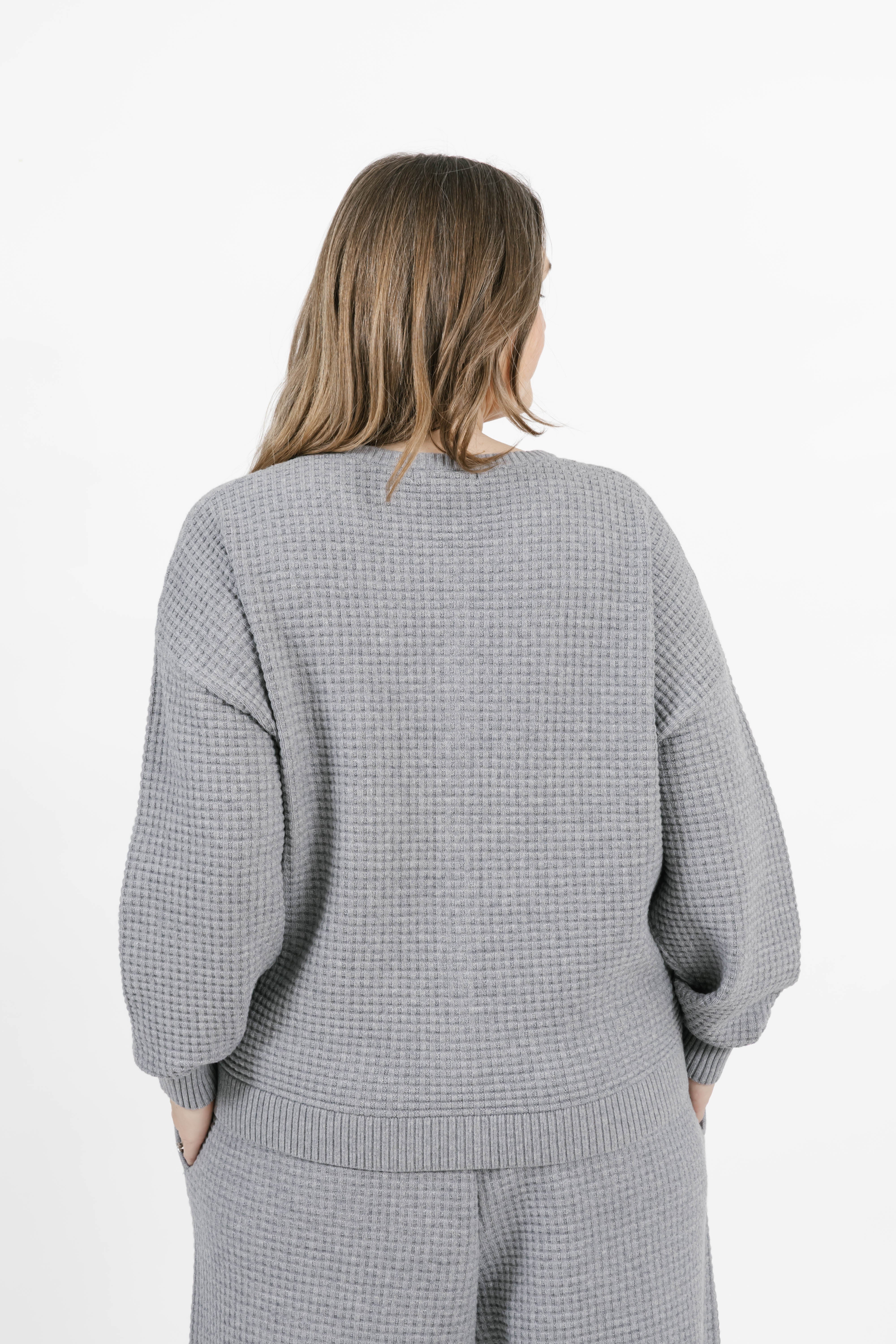 Megan Waffle Cardigan in Heather Grey