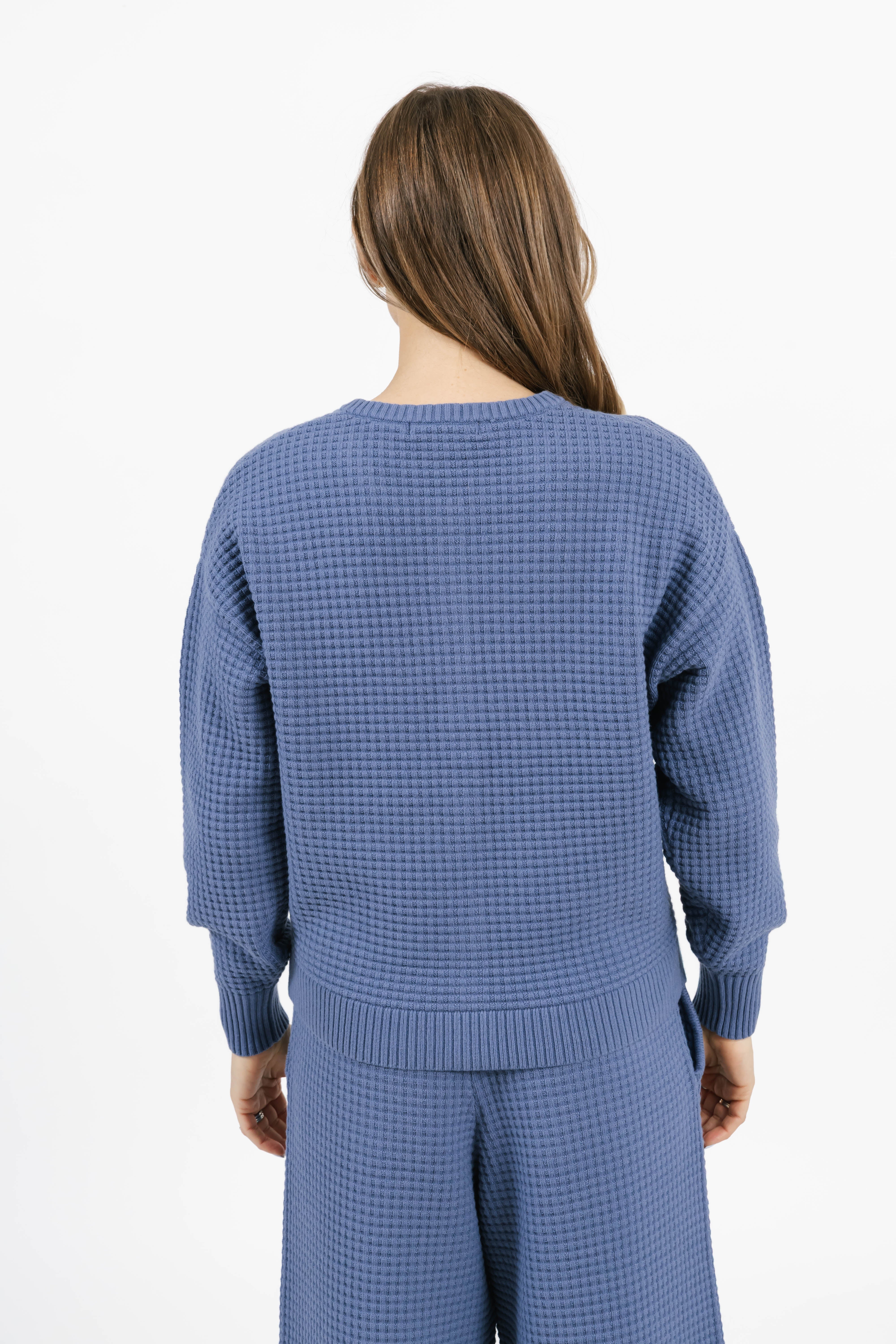 Megan Waffle Cardigan in Slate Blue