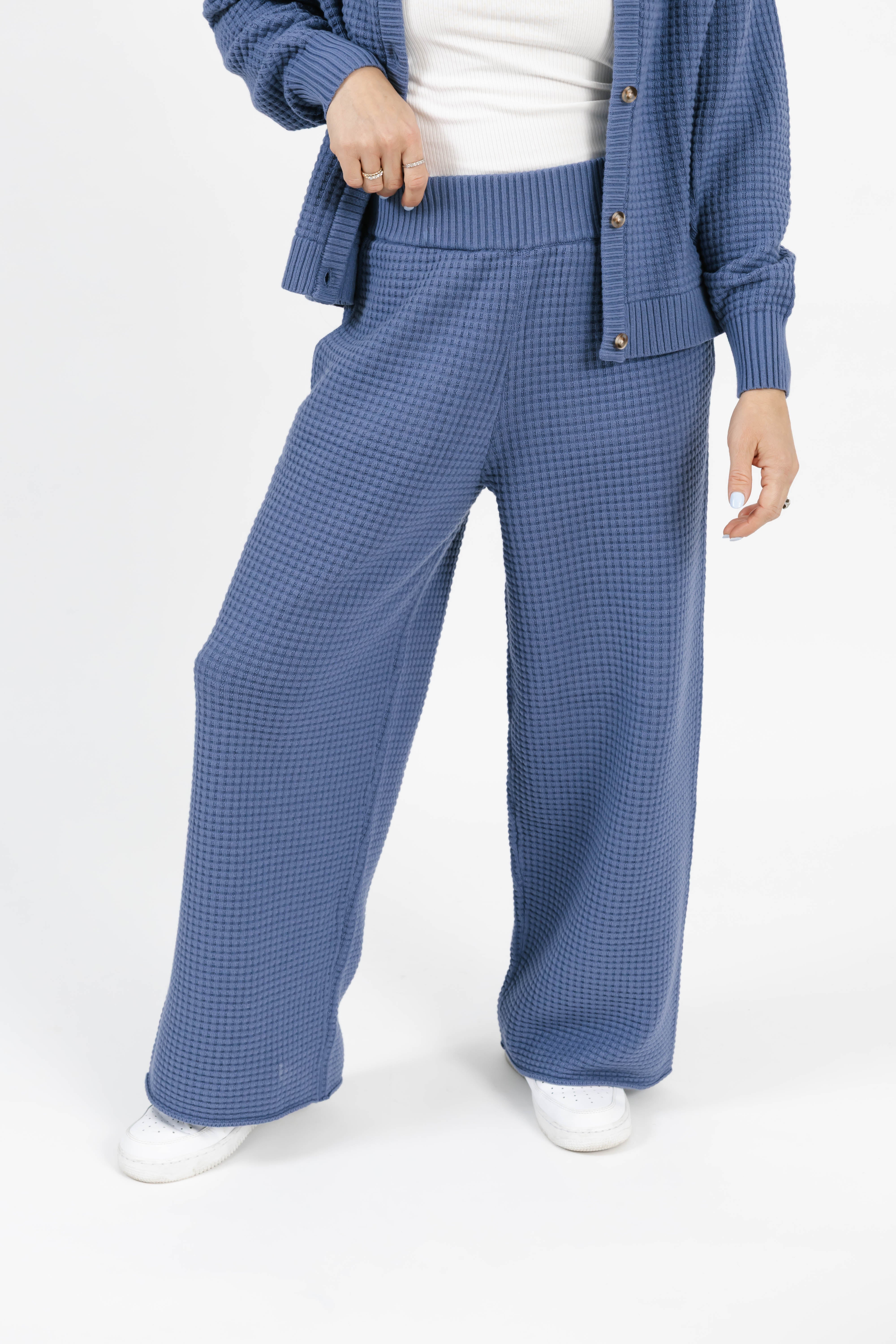 Megan Waffle Pant in Slate Blue