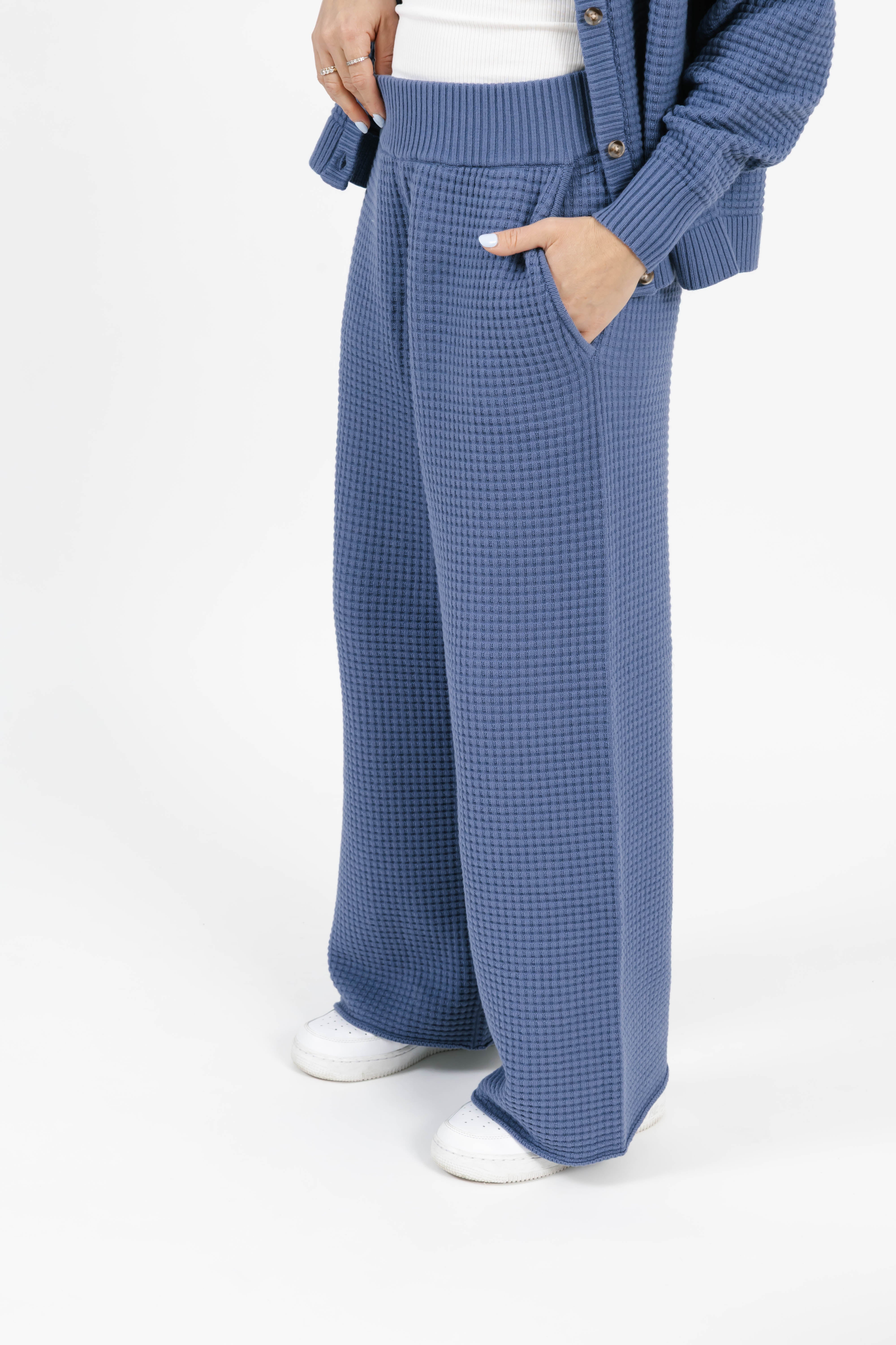 Megan Waffle Pant in Slate Blue