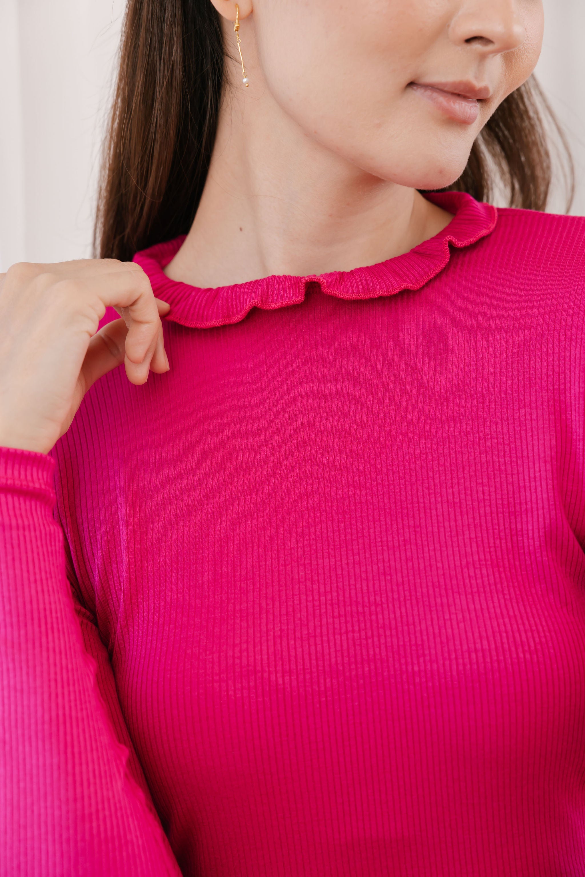 Claire Long Sleeve Tee in Berry Pink