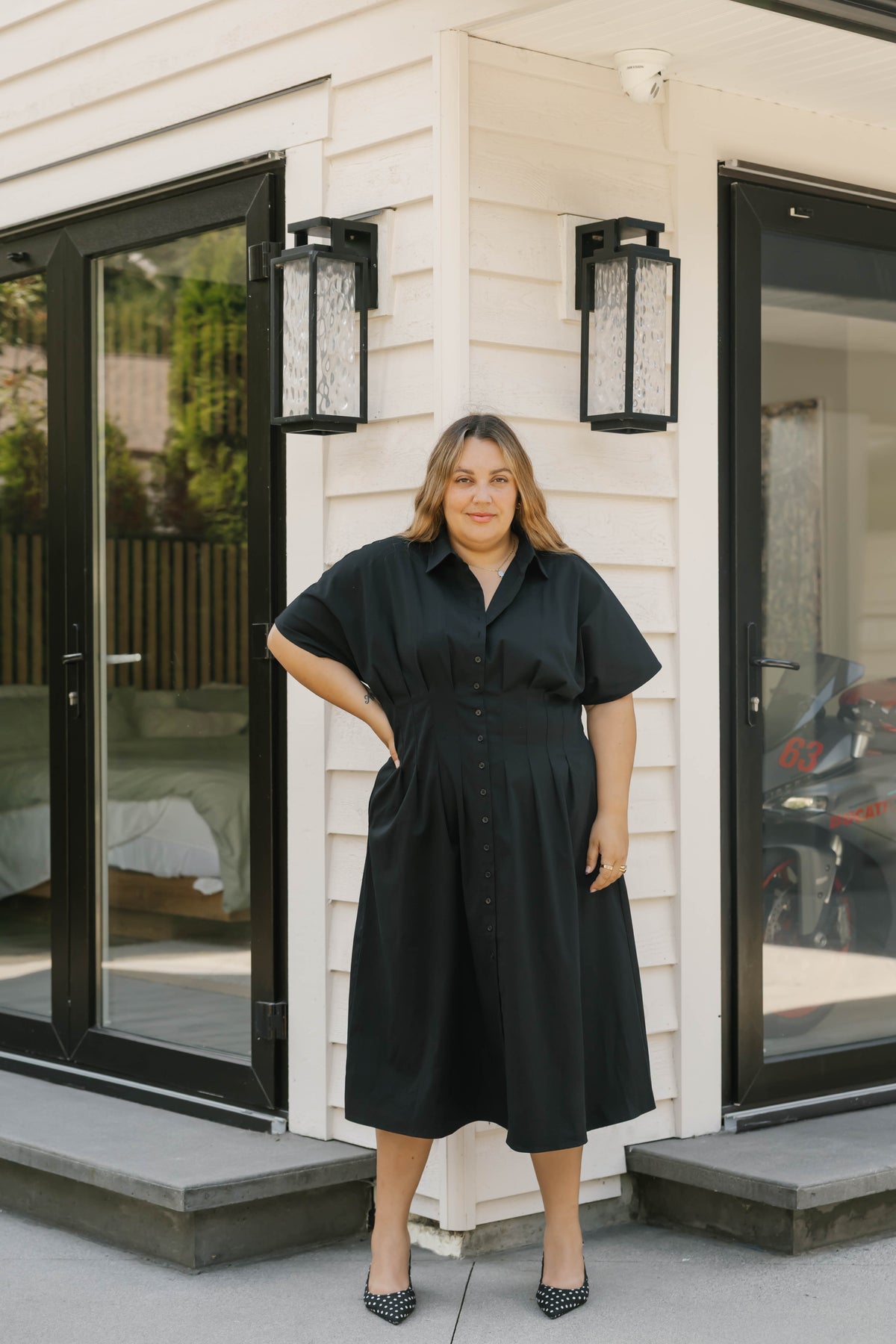 Petra Pleated Dress in Midnight Black