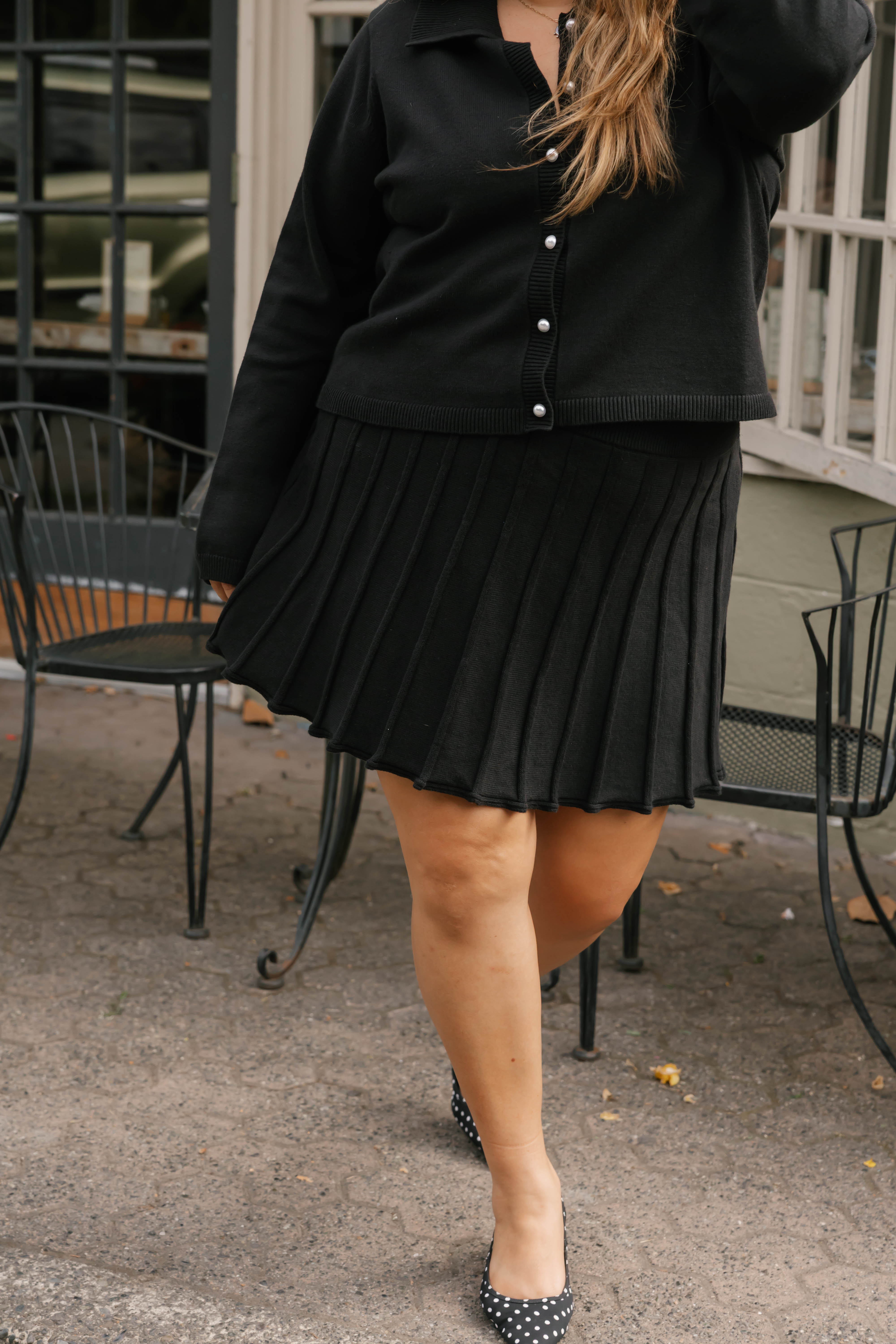 Pleated Knit Mini Skirt in Midnight Black