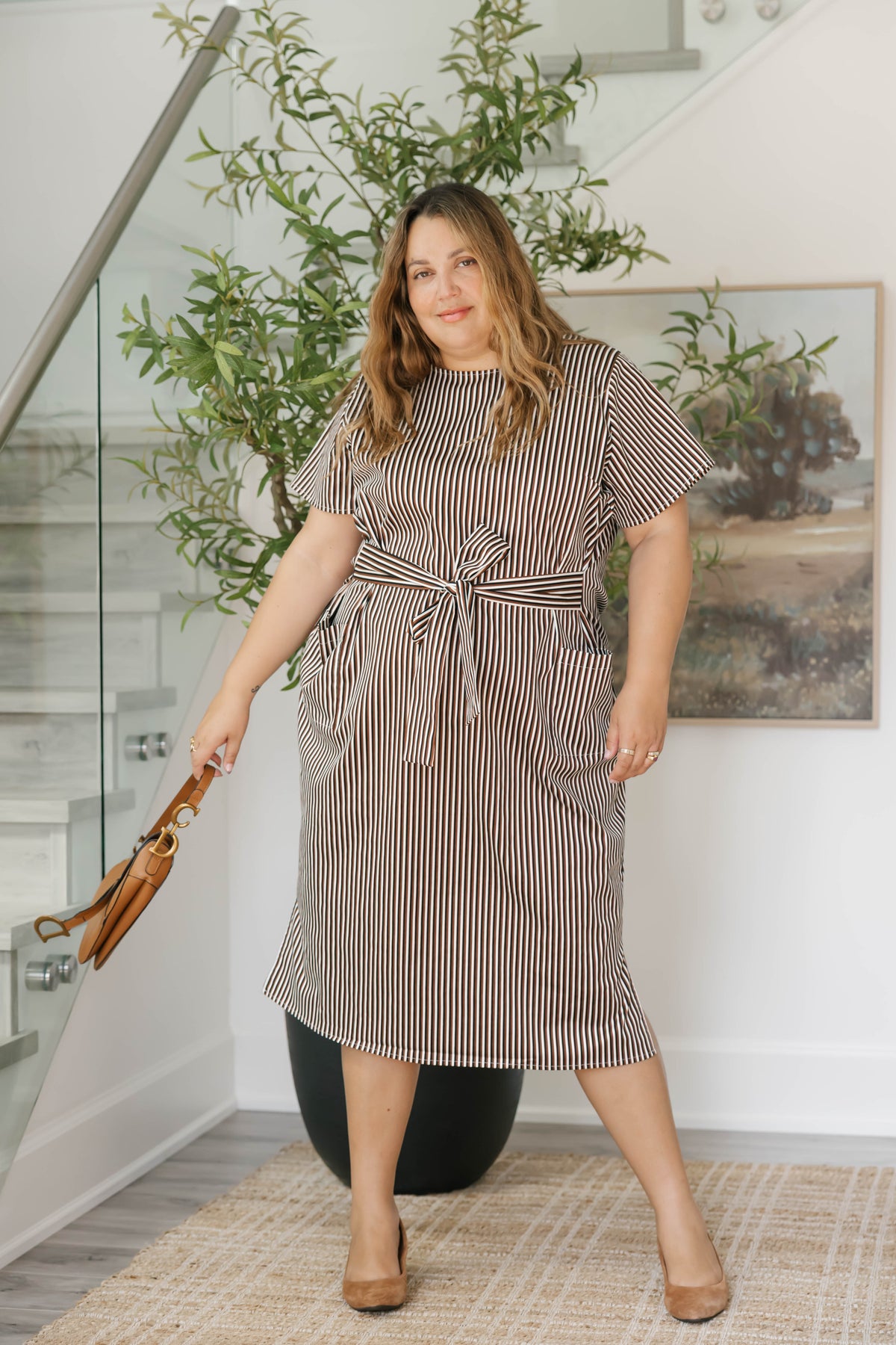 Winona Wrap Dress in Espresso Stripe