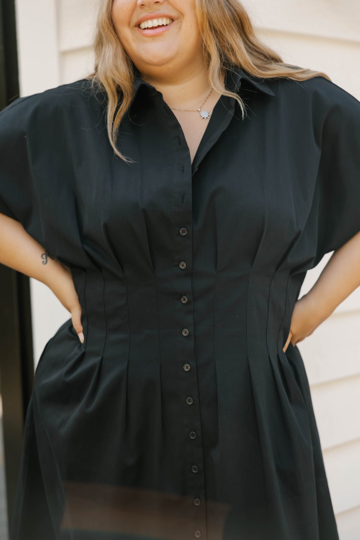 Petra Pleated Dress in Midnight Black