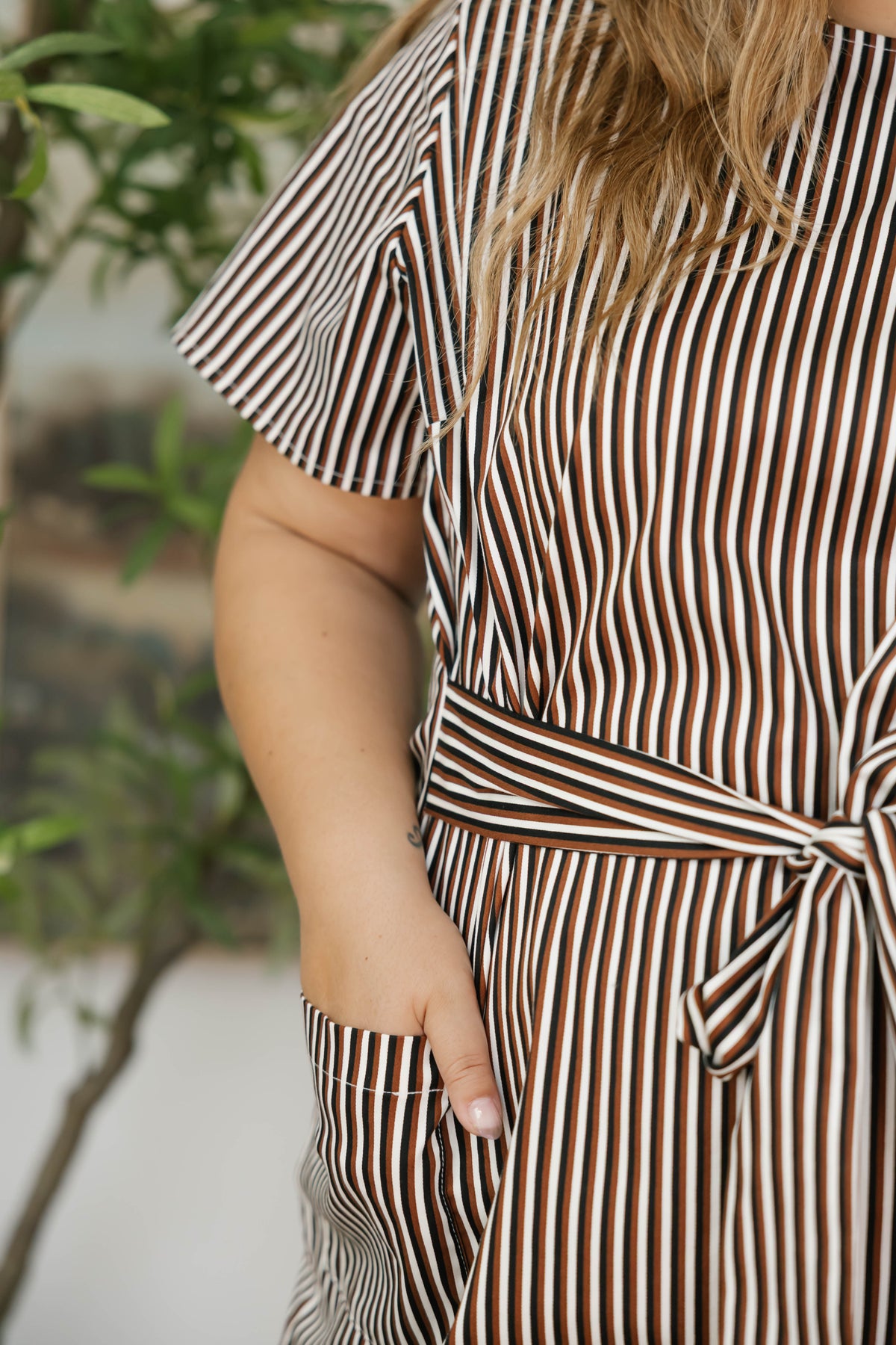 Winona Wrap Dress in Espresso Stripe