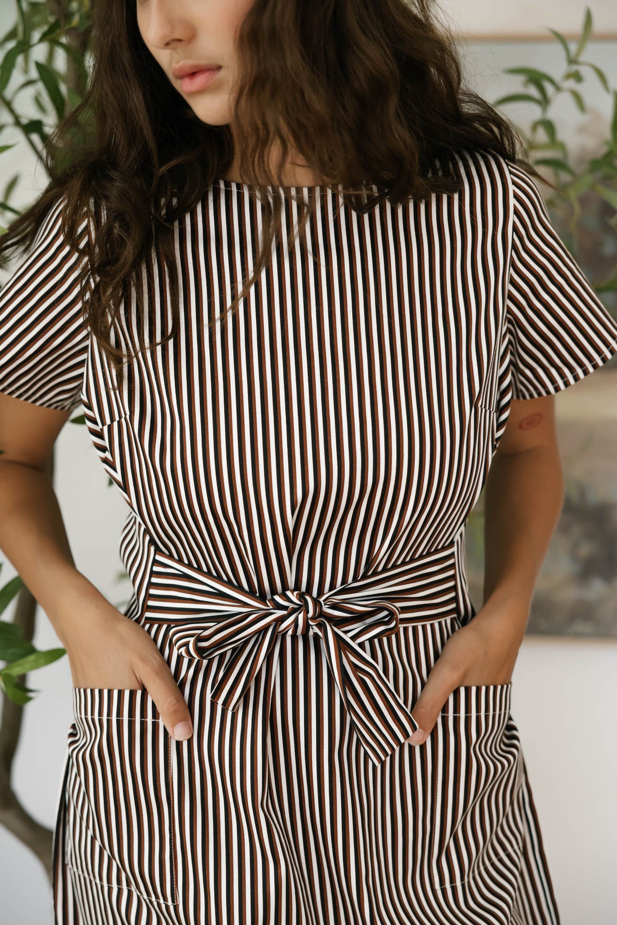 Winona Wrap Dress in Espresso Stripe