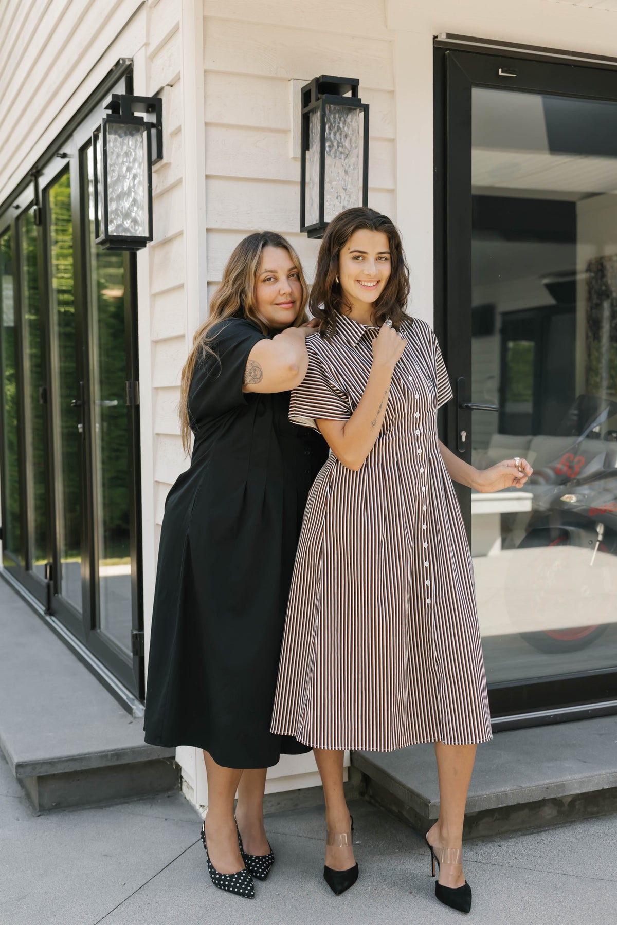 Petra Pleated Dress in Espresso Stripe