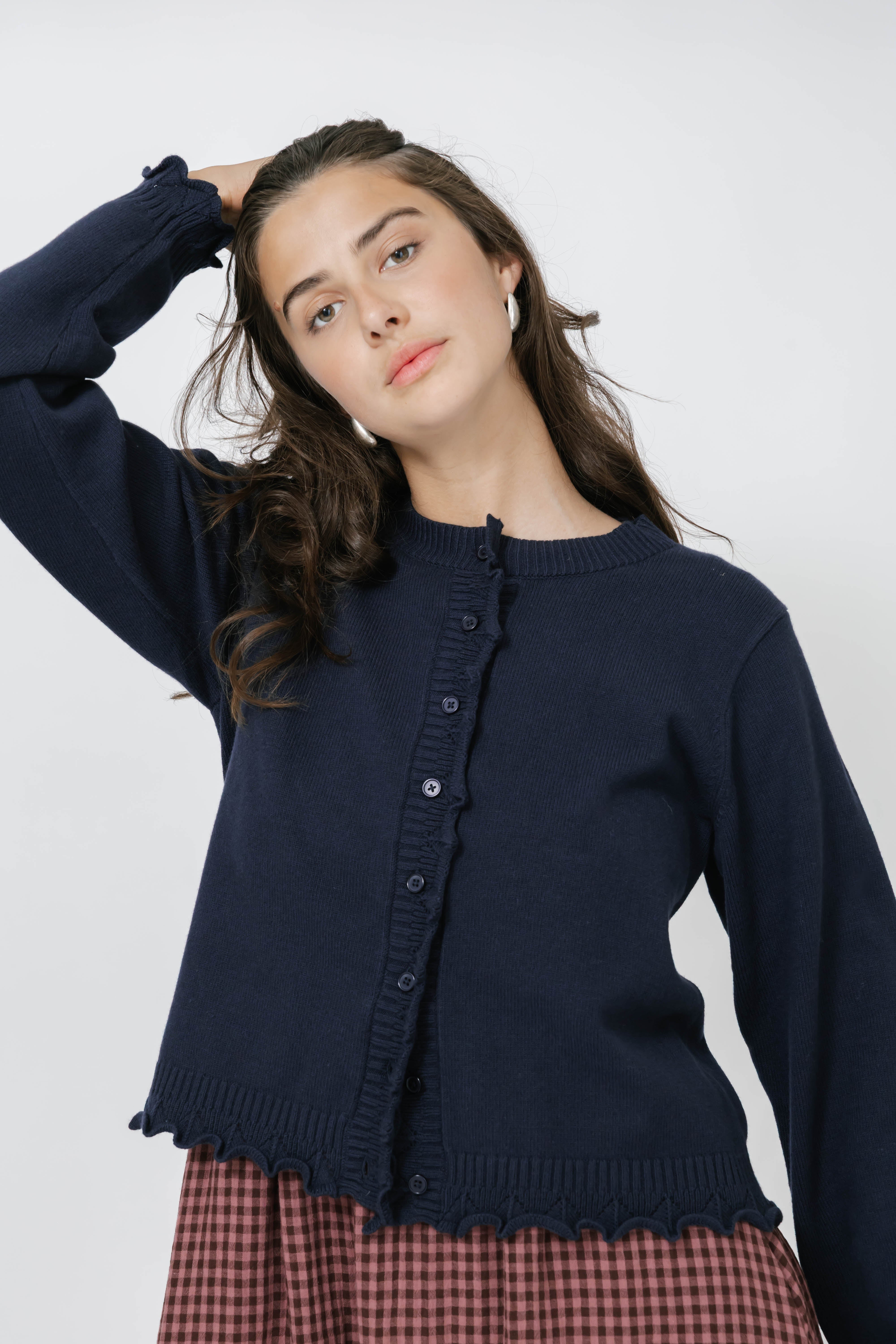 Juliet Ruffle Cardigan in Navy