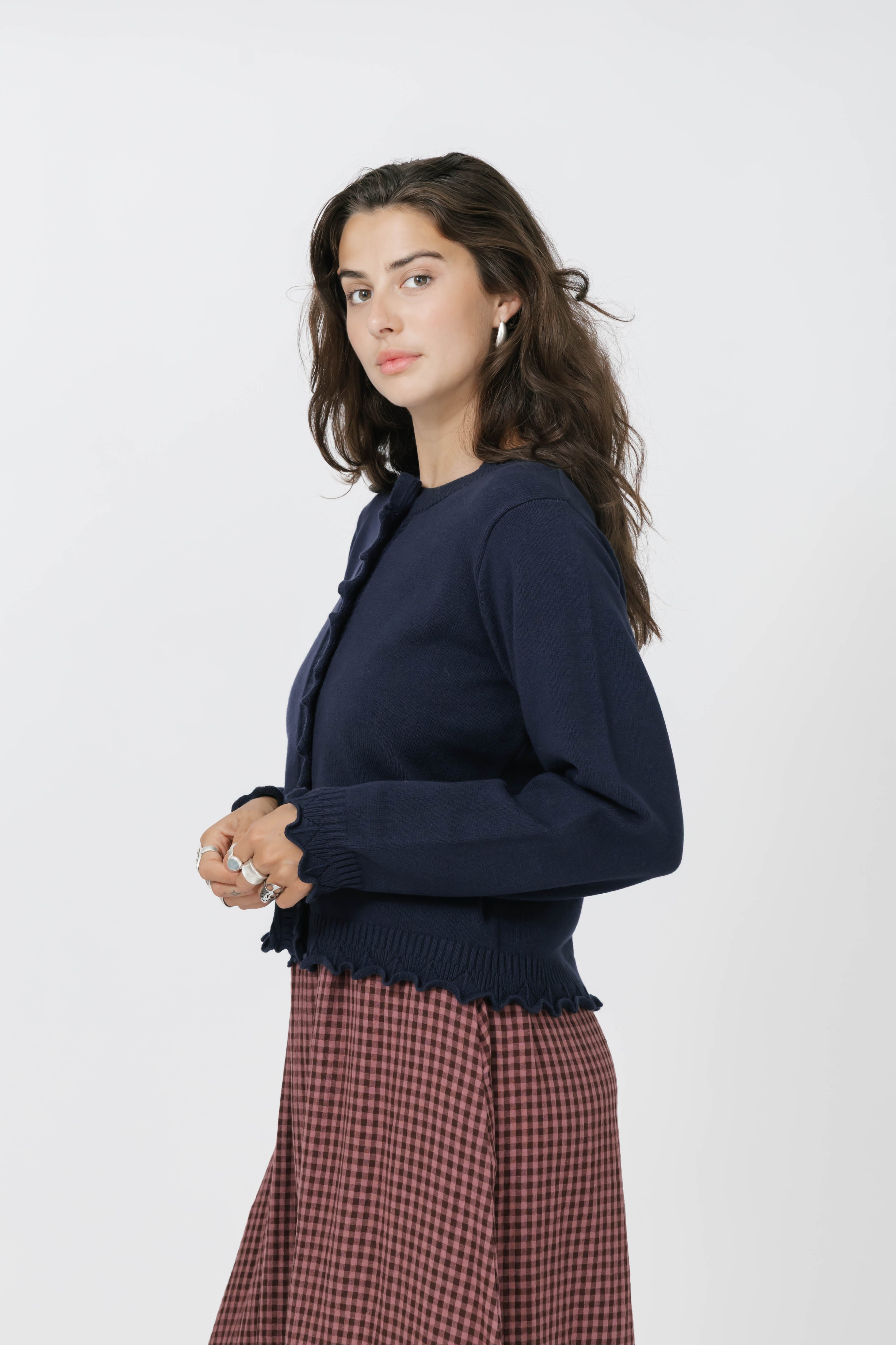 Juliet Ruffle Cardigan in Navy