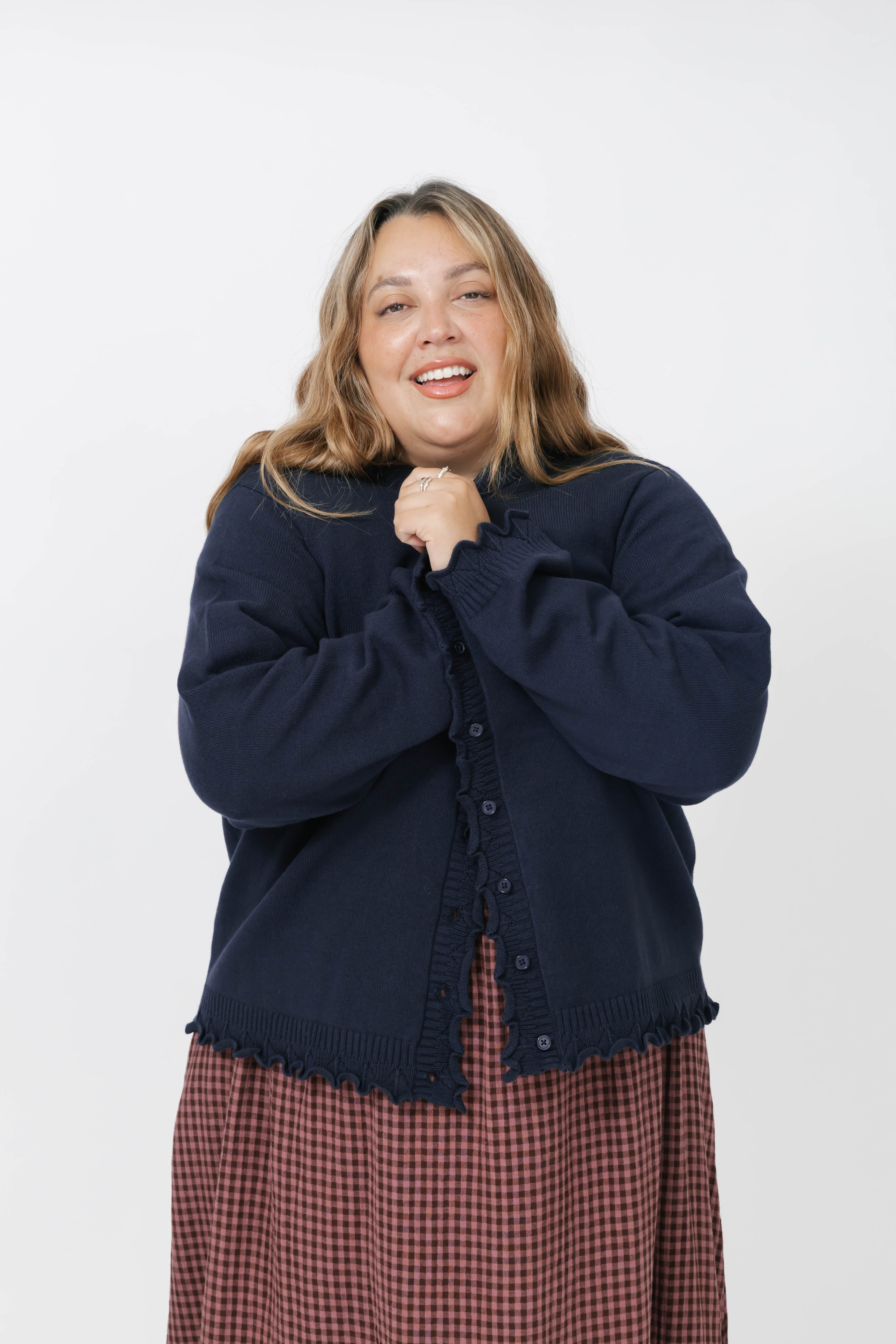 Juliet Ruffle Cardigan in Navy