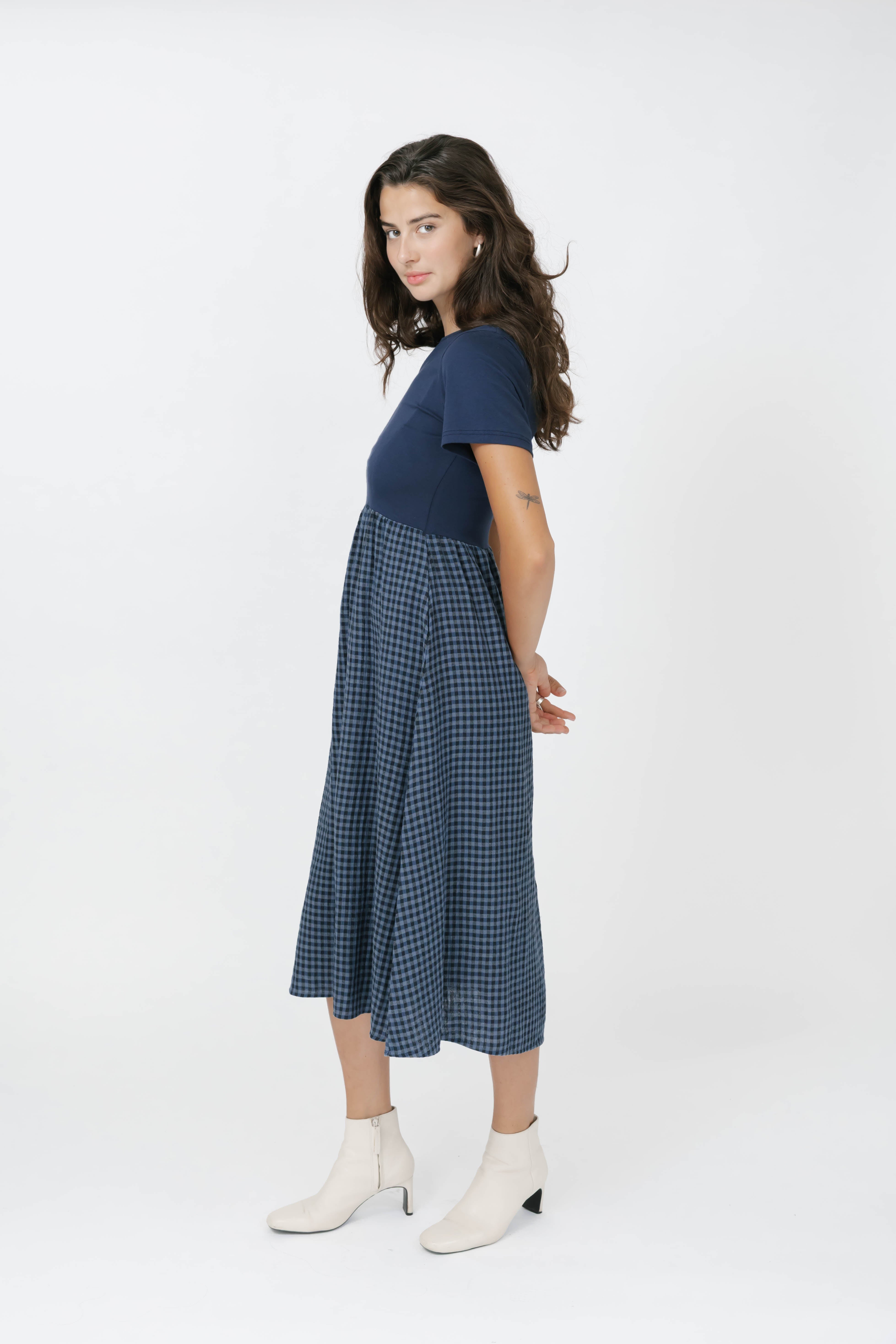 Gingham Andie Dress in Navy