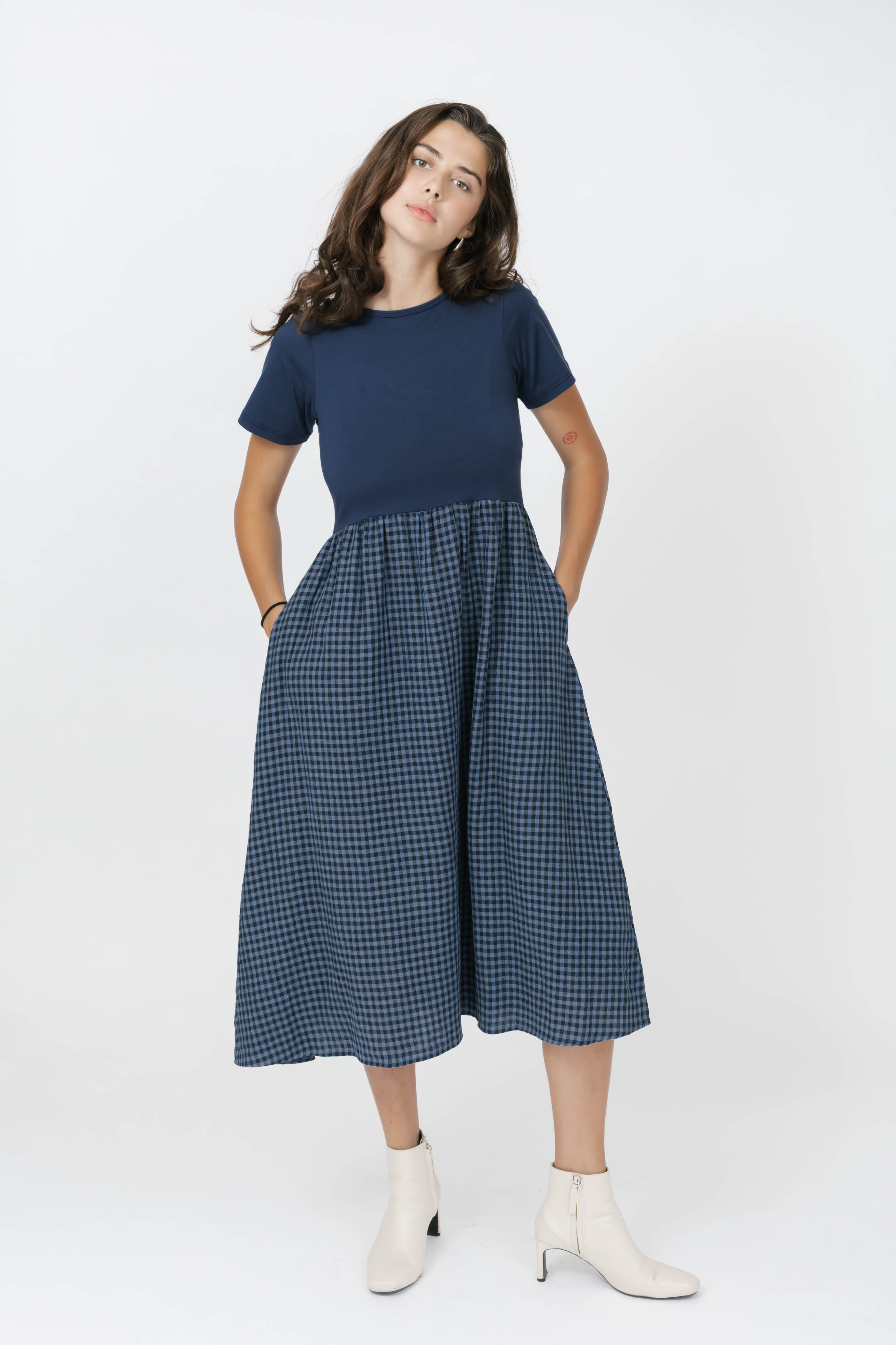 Gingham Andie Dress in Navy