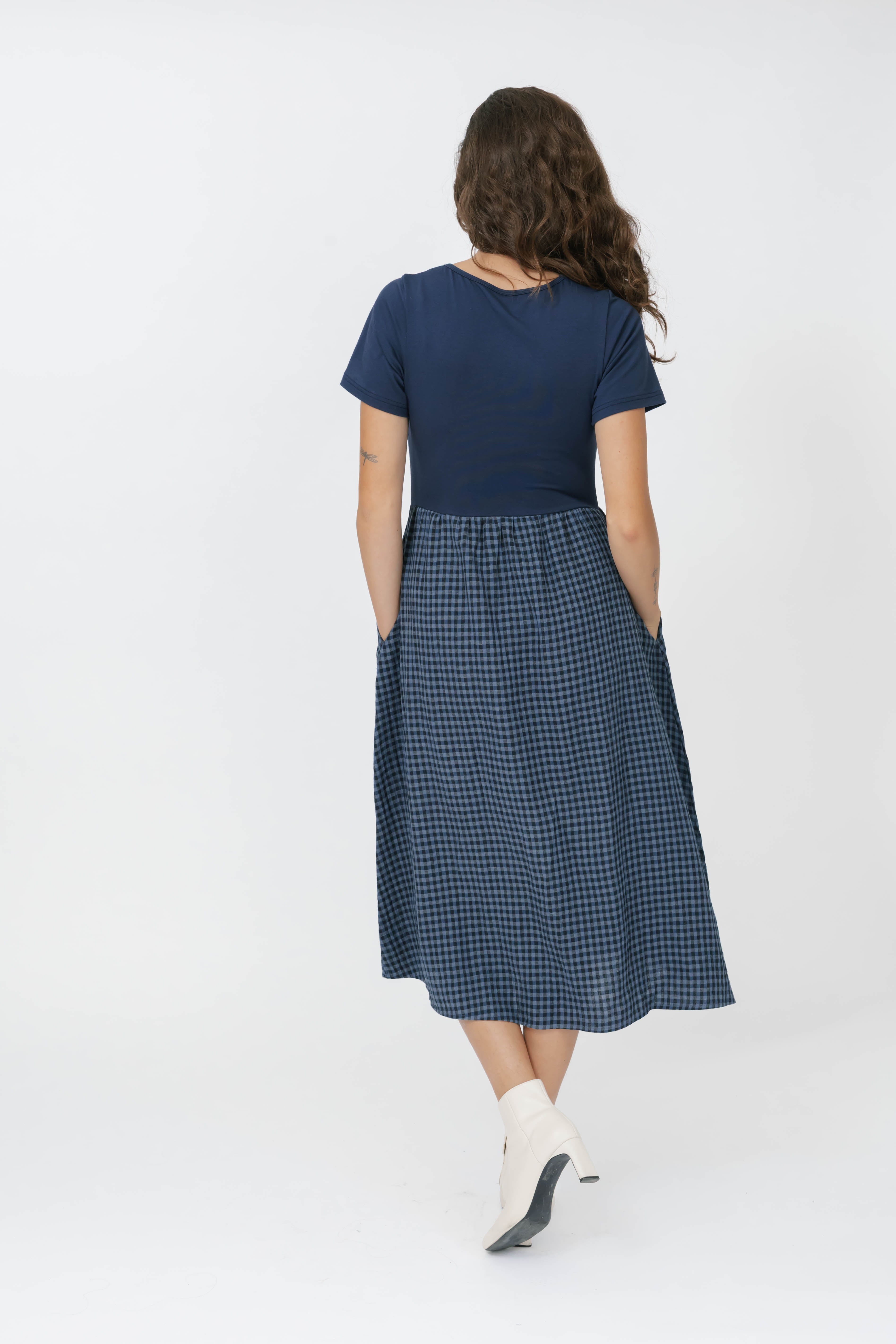 Gingham Andie Dress in Navy