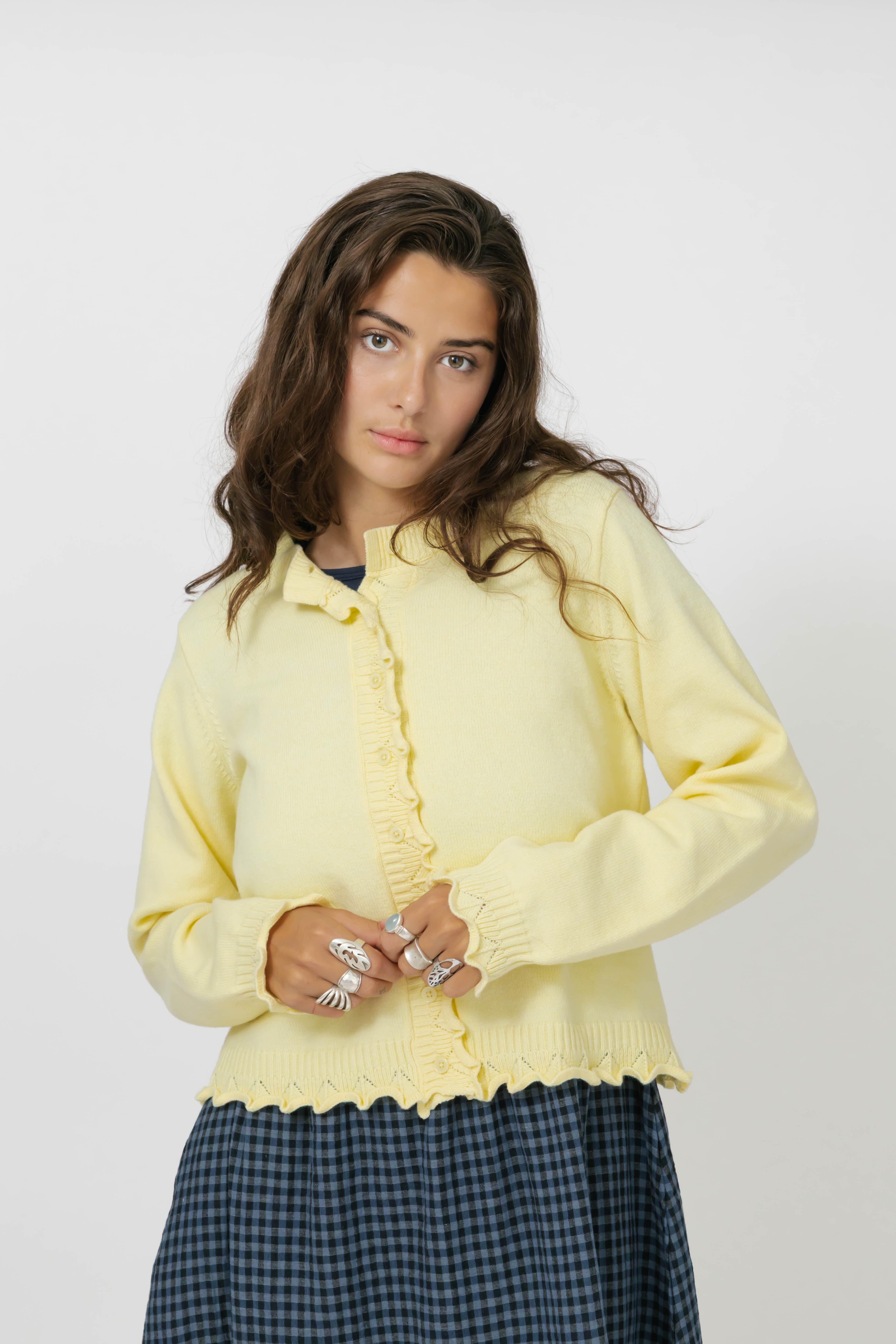 Juliet Ruffle Cardigan in Soft Yellow