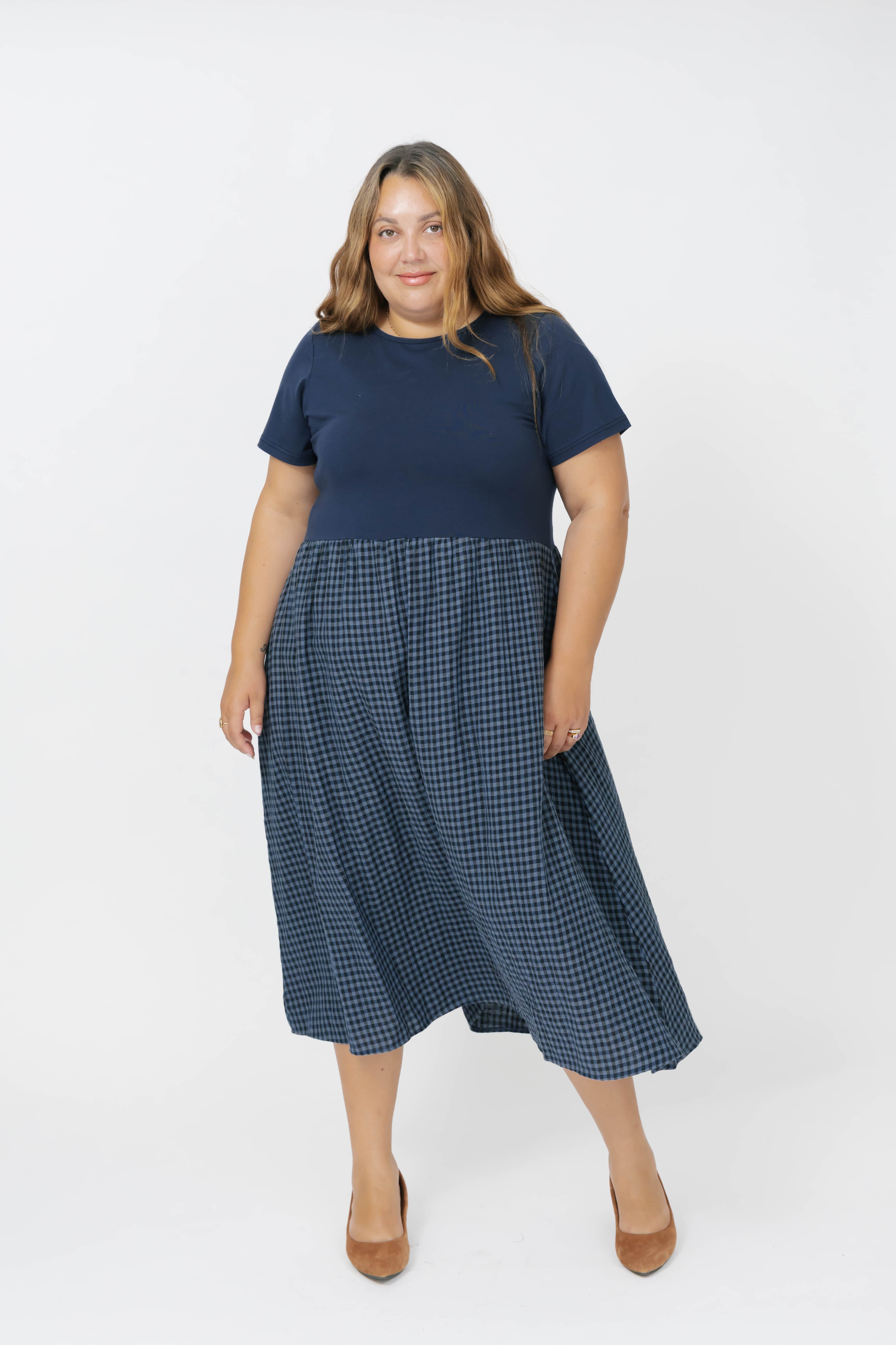 Gingham Andie Dress in Navy