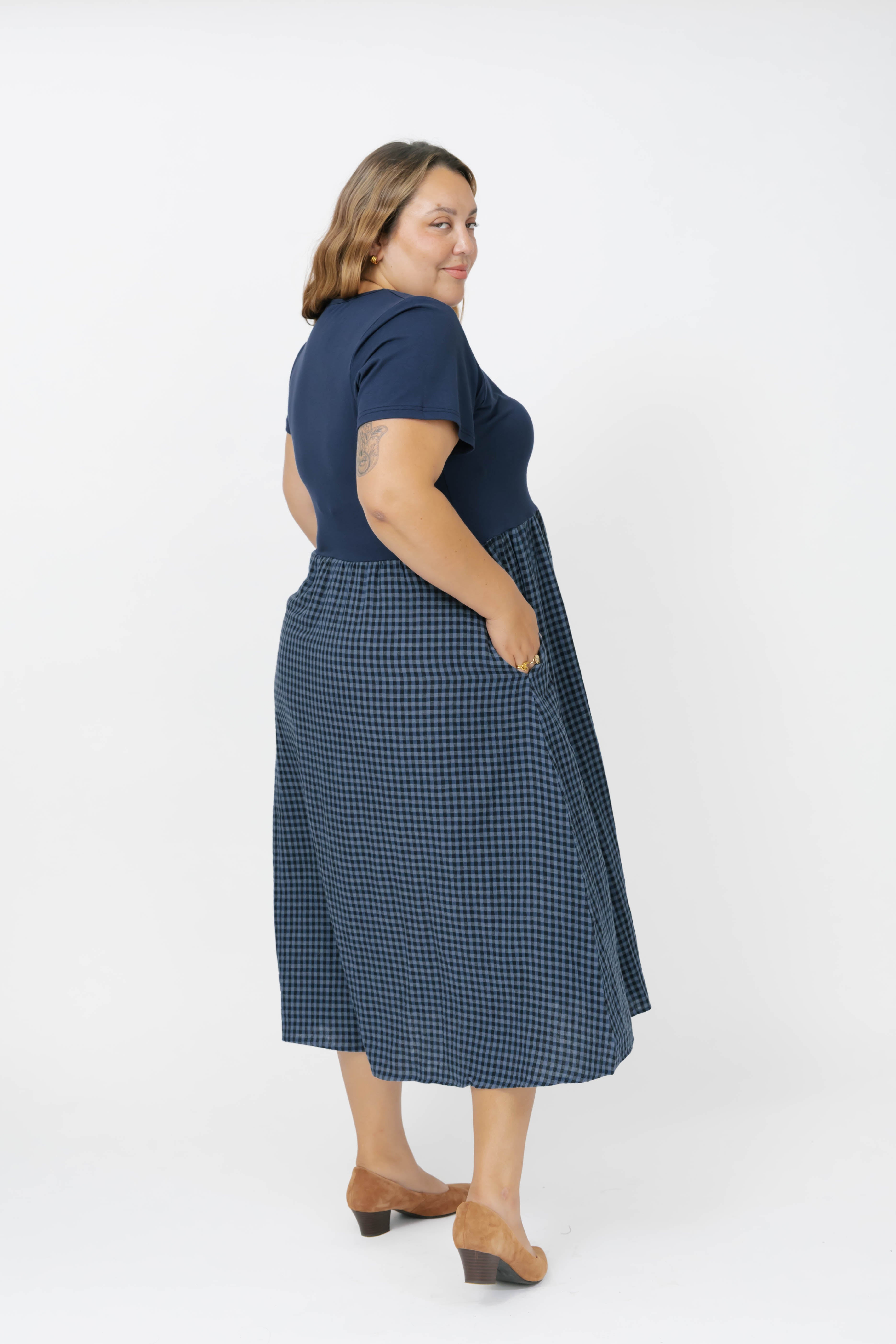 Gingham Andie Dress in Navy