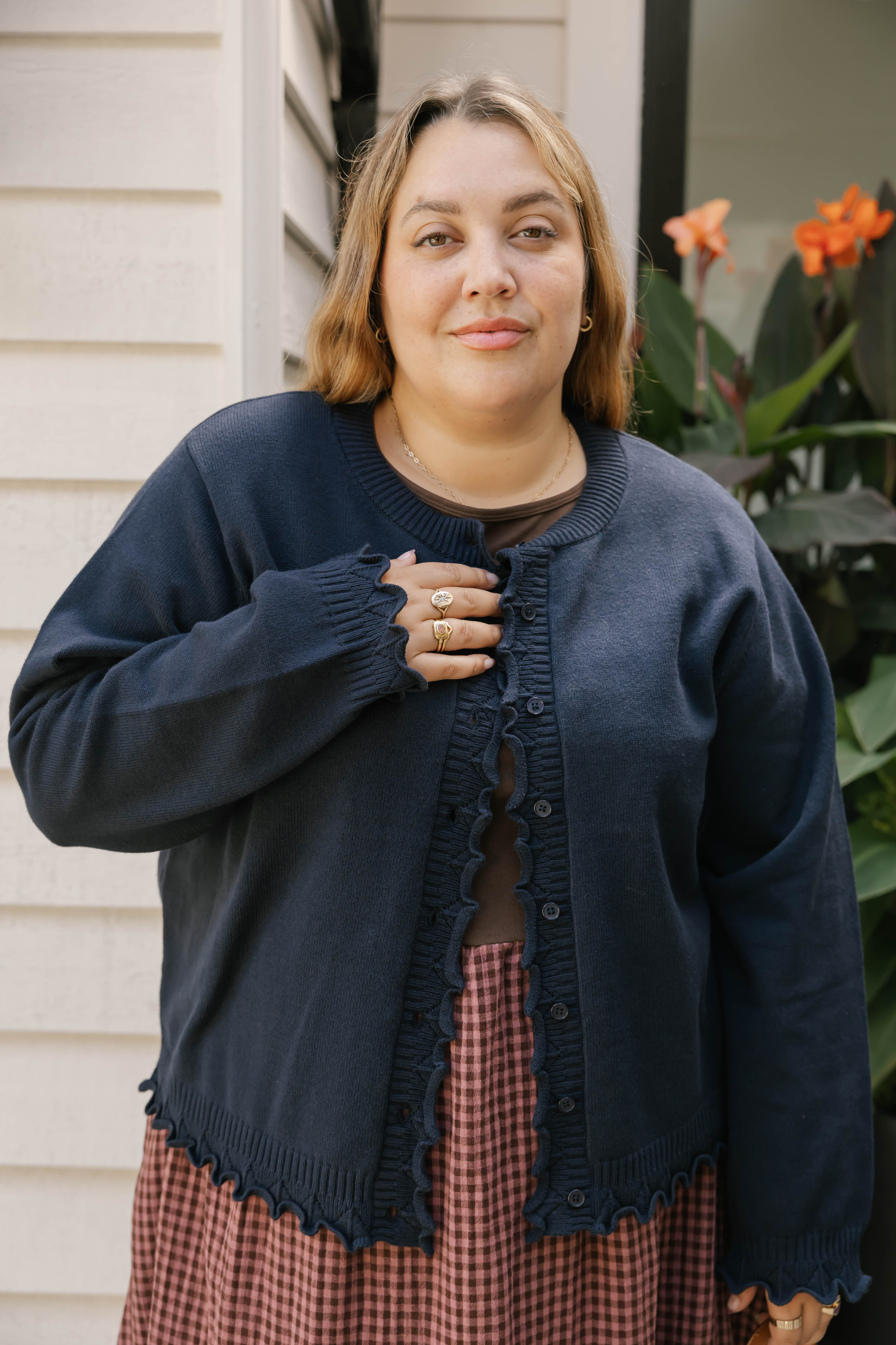 Juliet Ruffle Cardigan in Navy