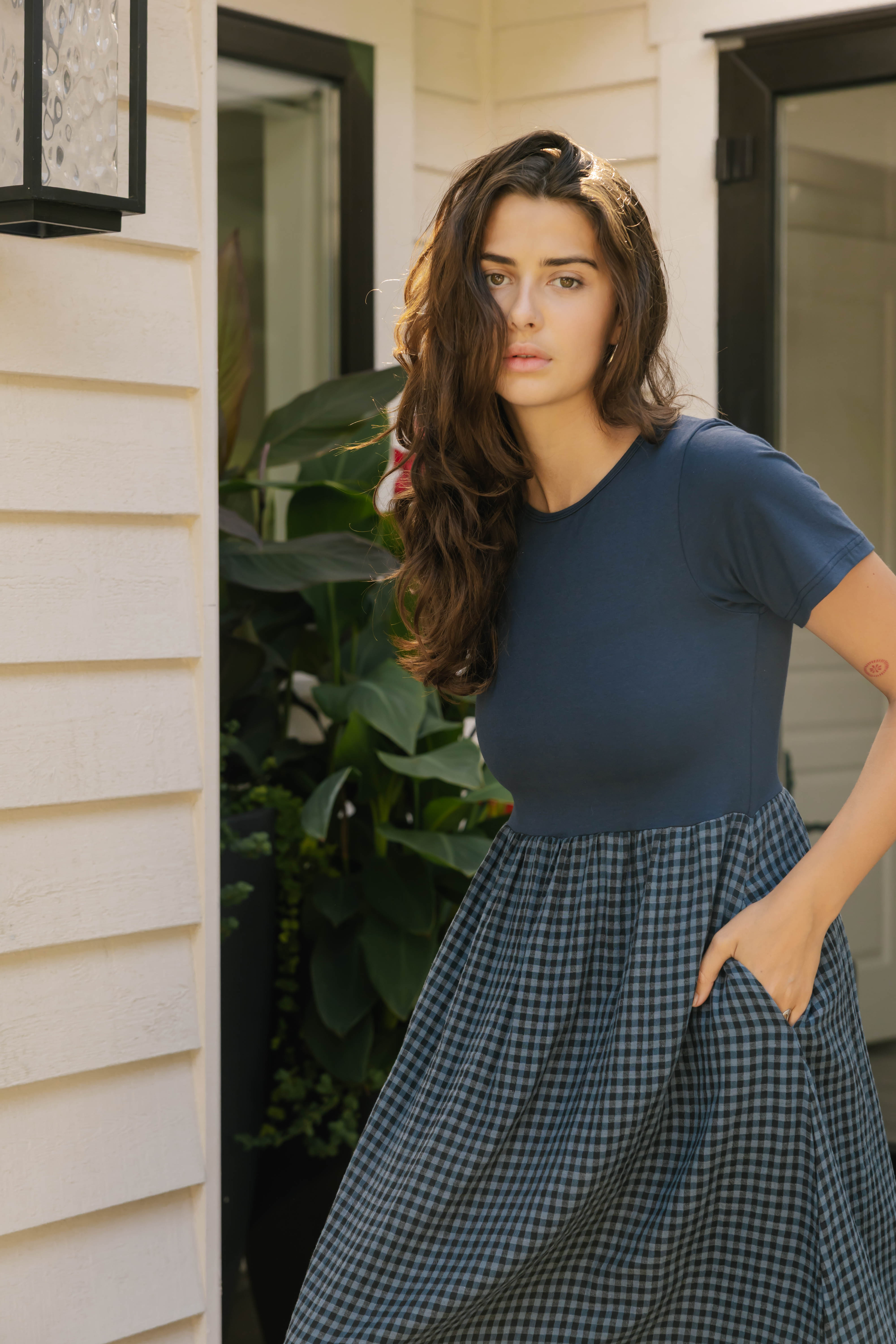 Gingham Andie Dress in Navy