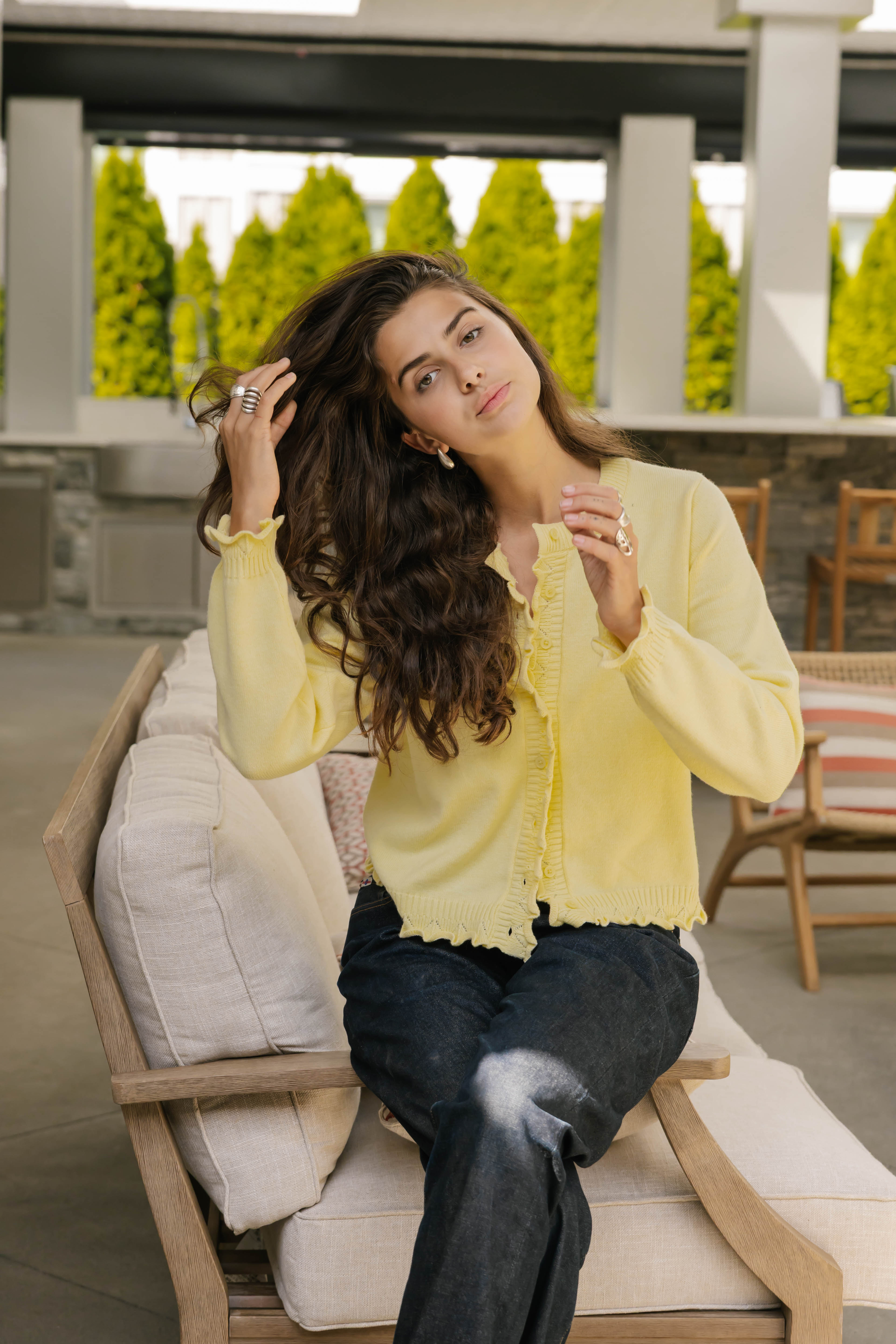 Juliet Ruffle Cardigan in Soft Yellow
