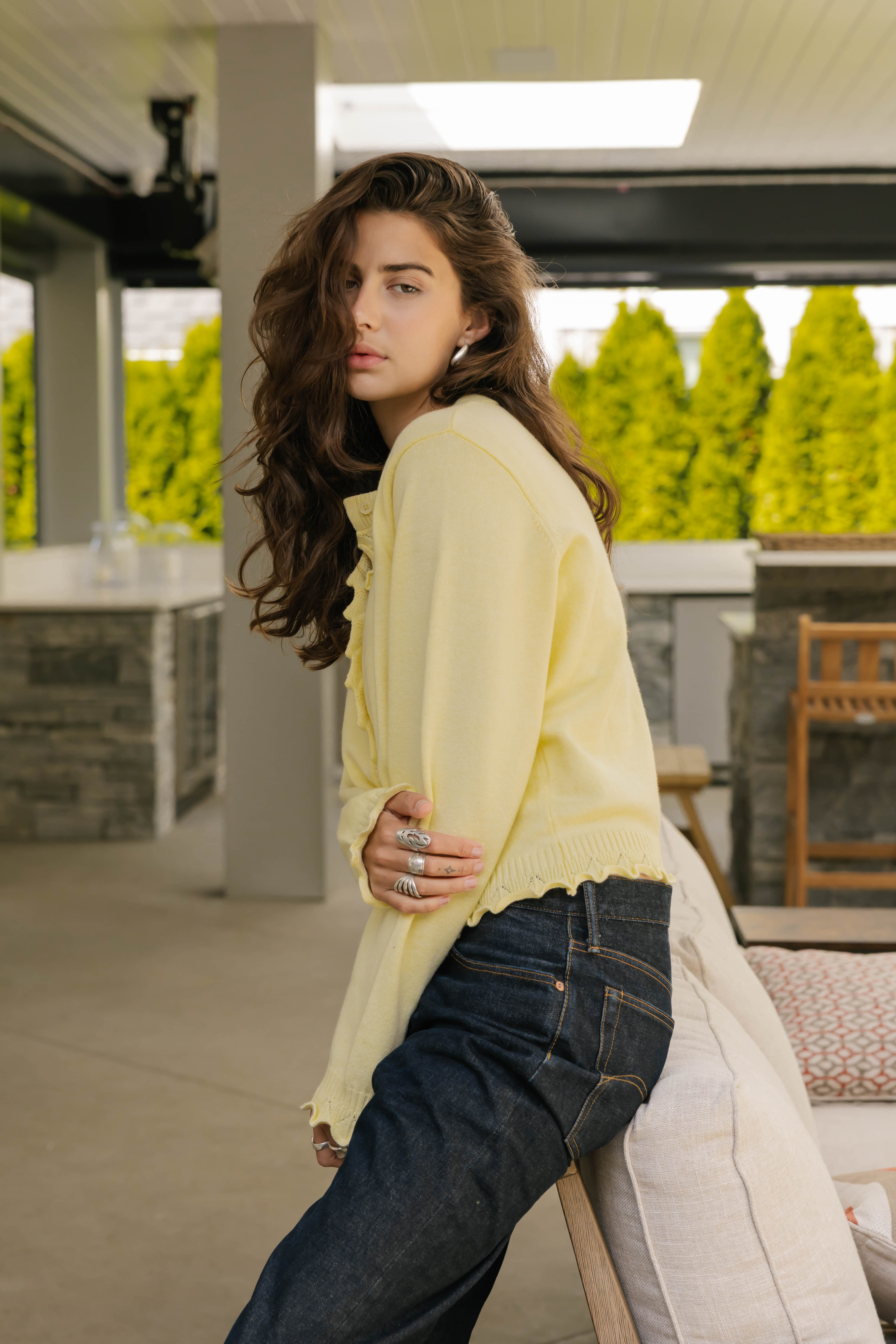 Juliet Ruffle Cardigan in Soft Yellow