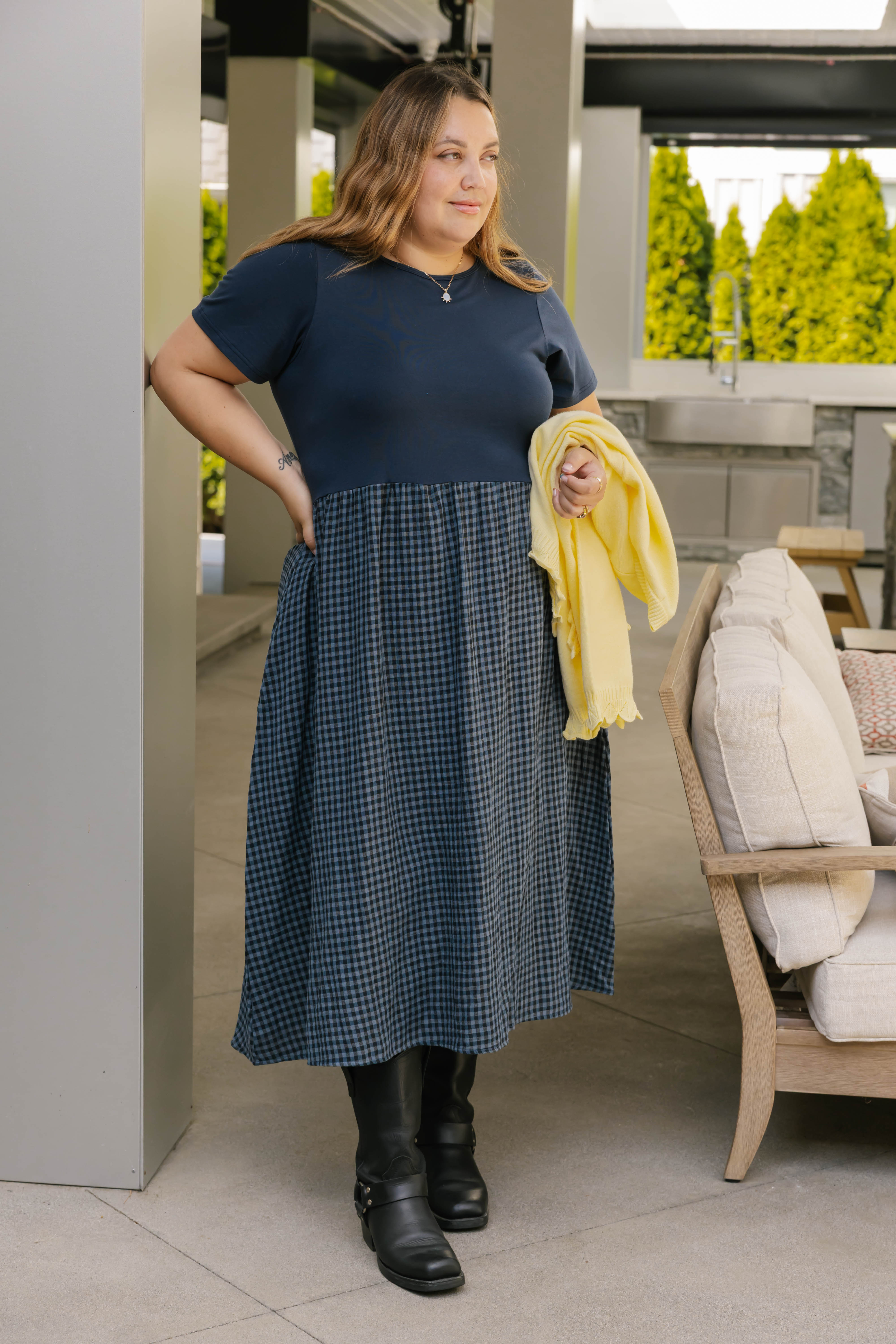 Gingham Andie Dress in Navy