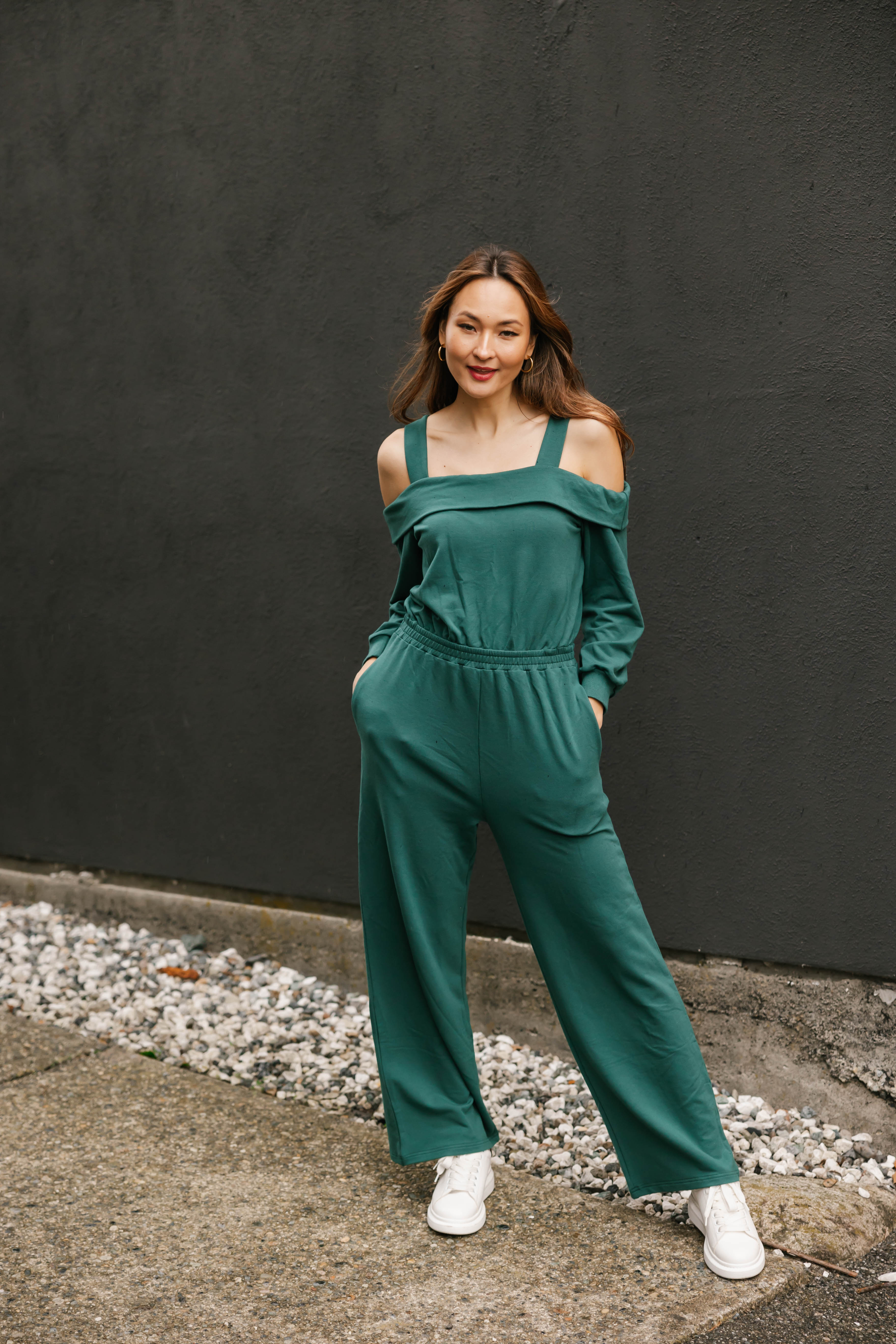 Giselle Wide Leg Romper in Evergreen