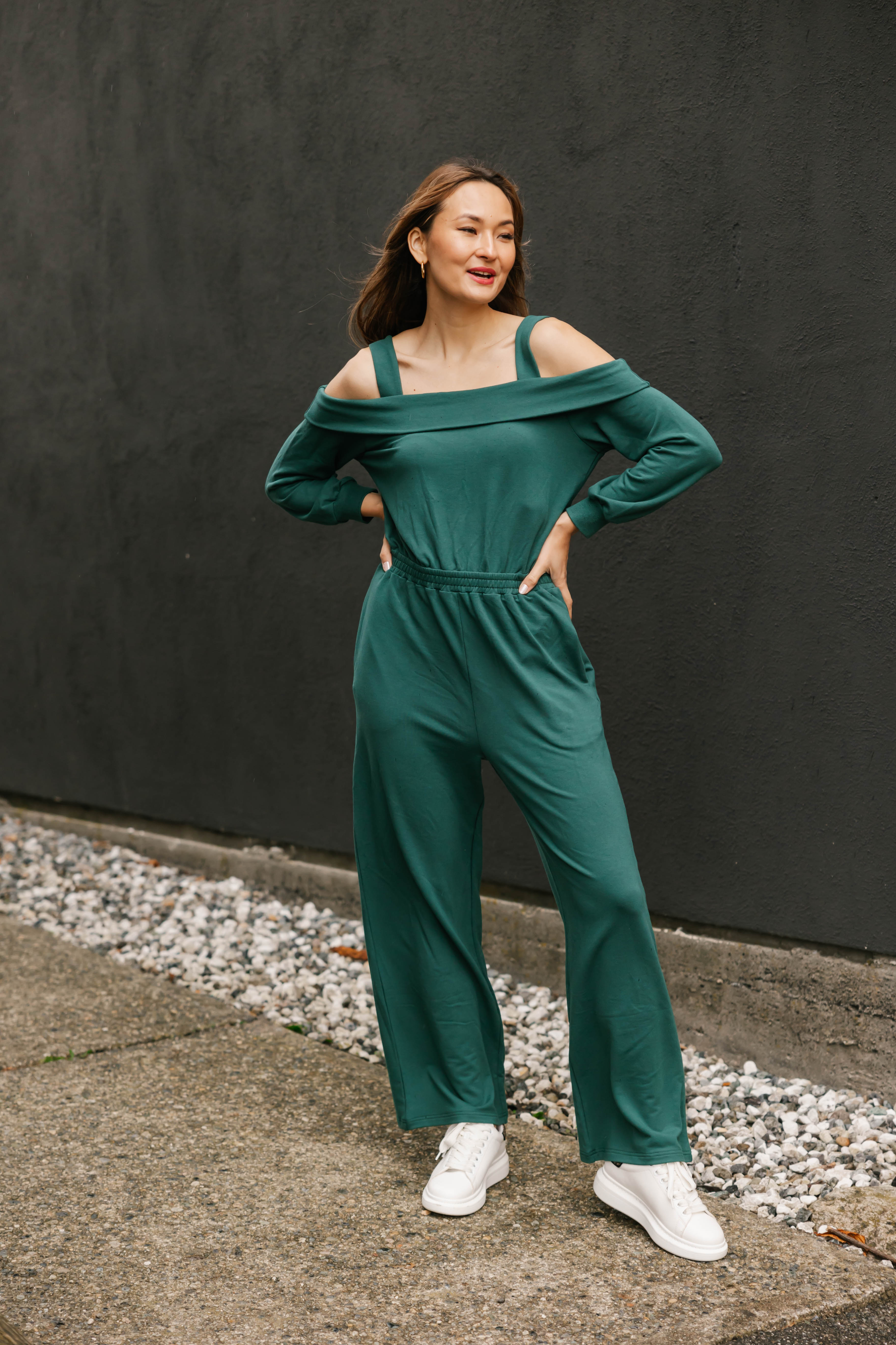 Giselle Wide Leg Romper in Evergreen