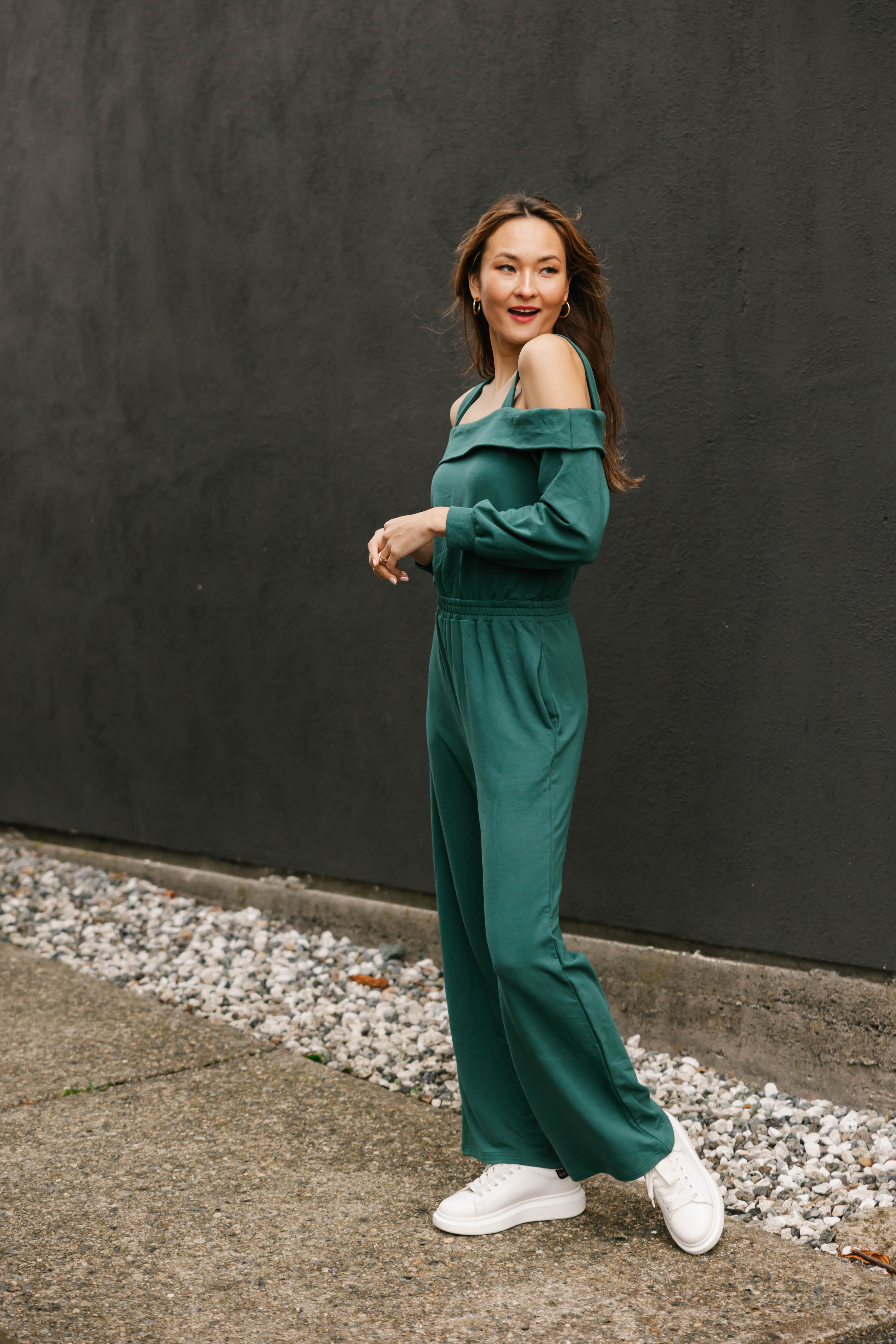 Giselle Wide Leg Romper in Evergreen