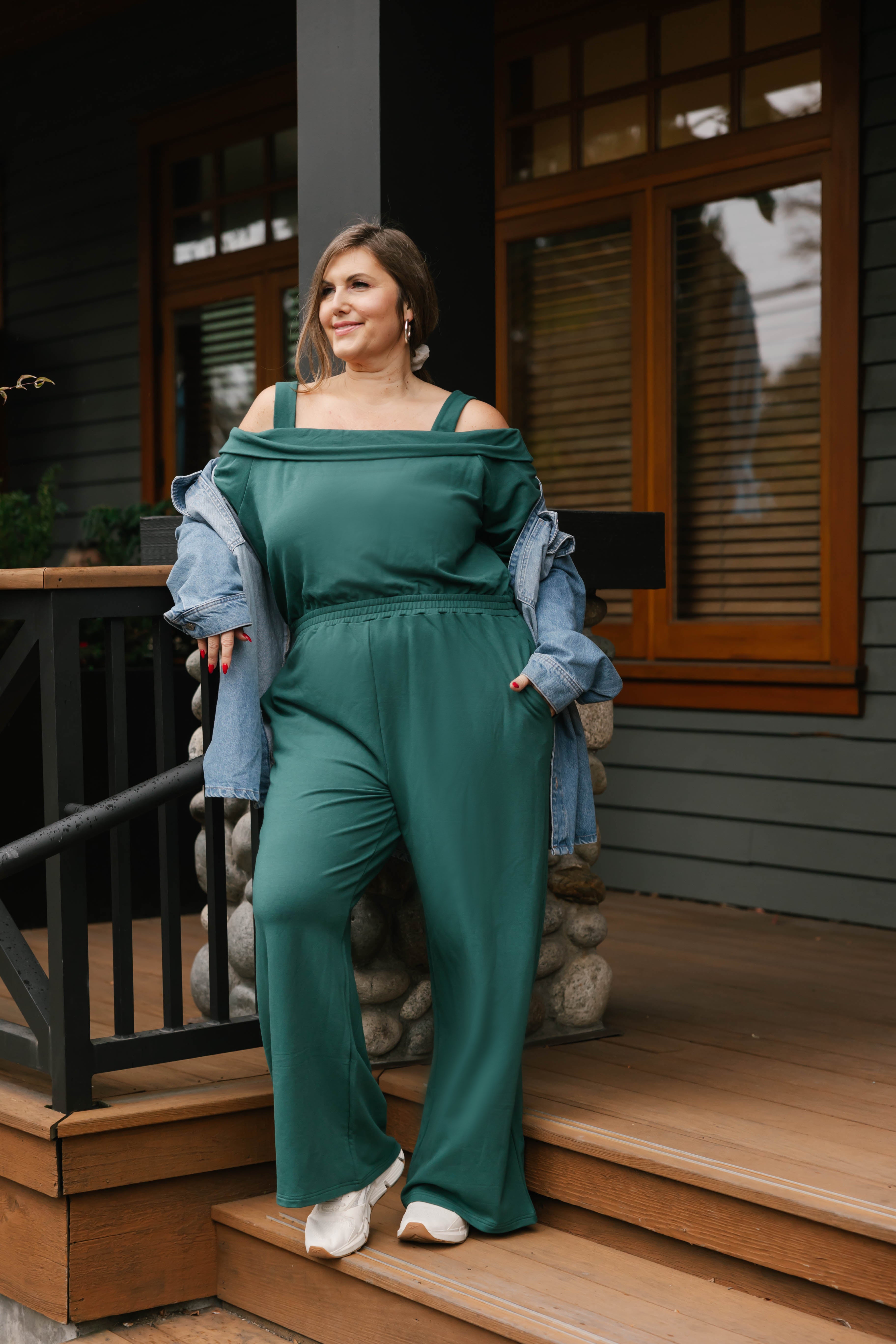 Giselle Wide Leg Romper in Evergreen