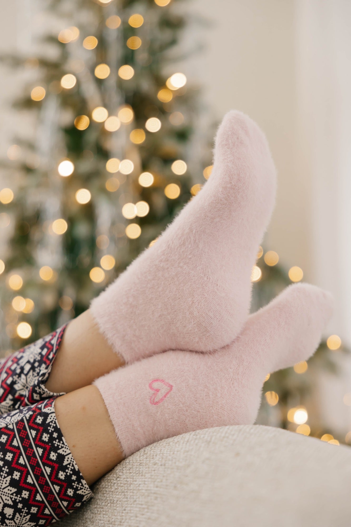 S+T Fuzzy Heart Socks in Pink