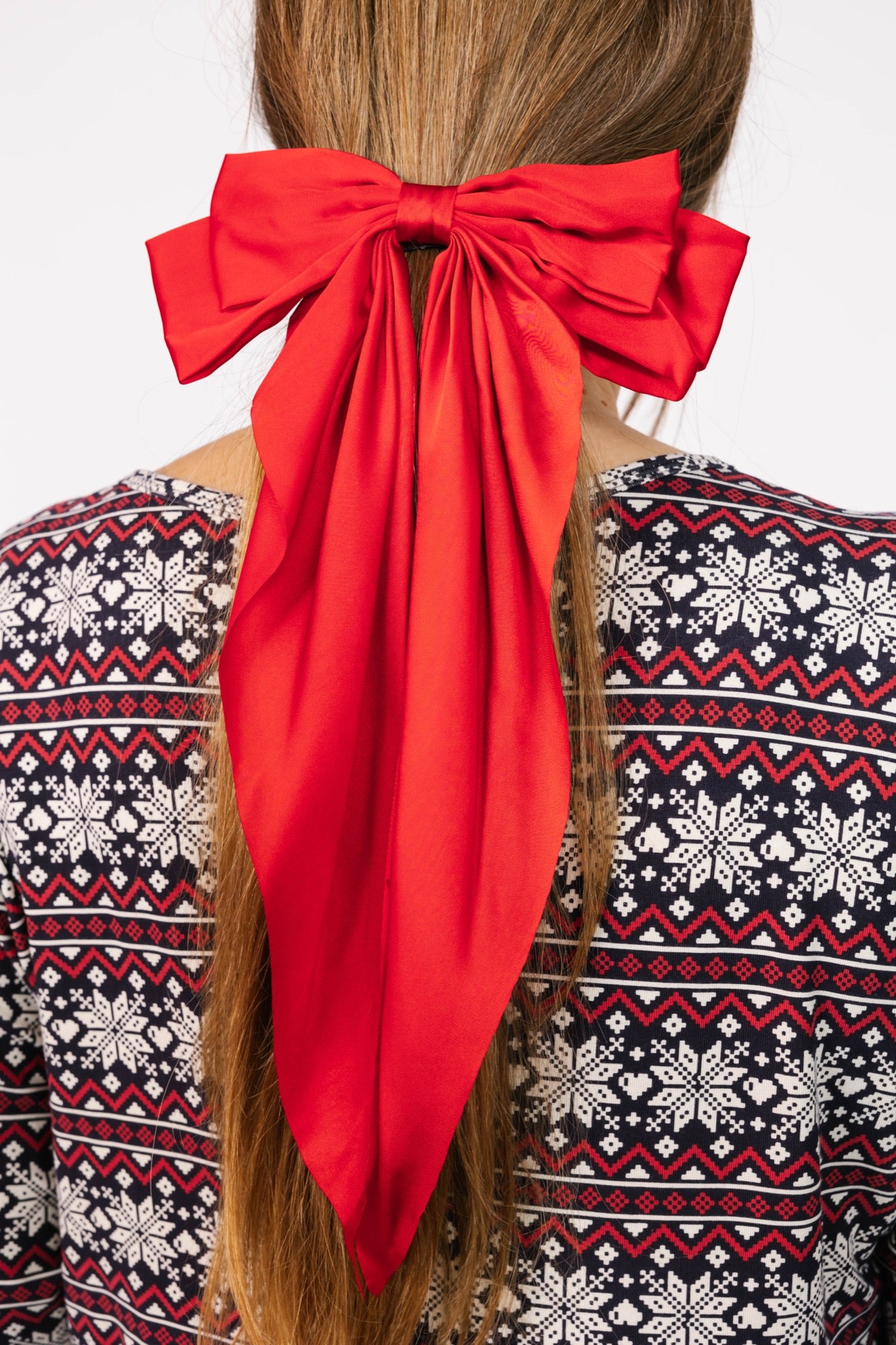 Silky Bow Clip in Festive Red